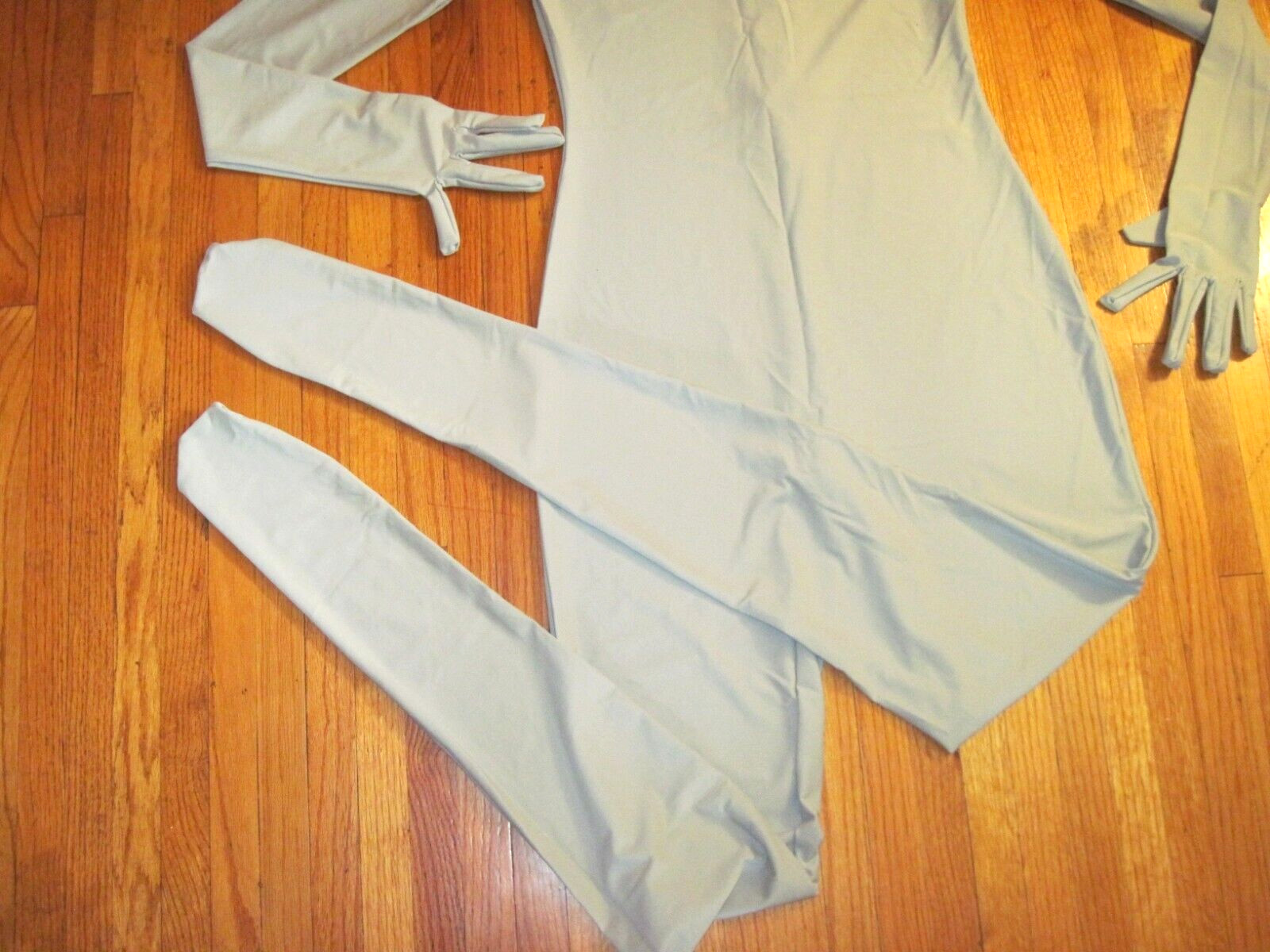 Plus Size Shiny Gray Long Sleeve T Neck Footed Unitard W/Hands Sz 2XL-16-18 New
