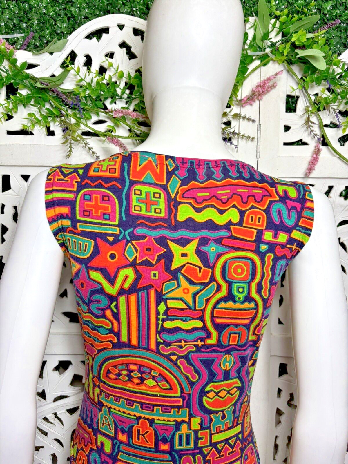 Vintage 80s 90s Anne Klein II Neon Abstract Bodysuit Exercise Gym Leotard Small