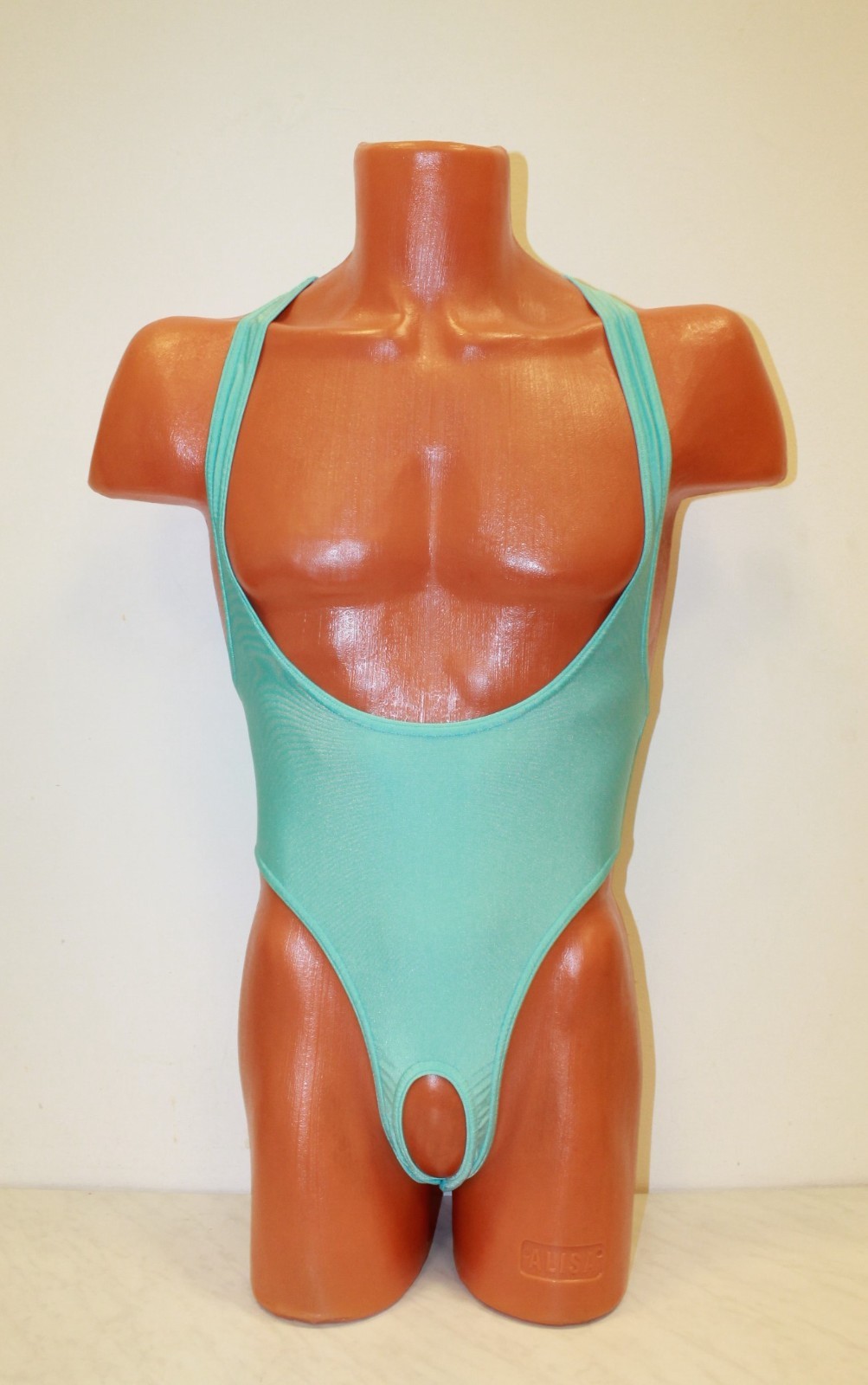 Men Thong Leotard 153-52 Hole Crotch Light Blue Spandex Size S