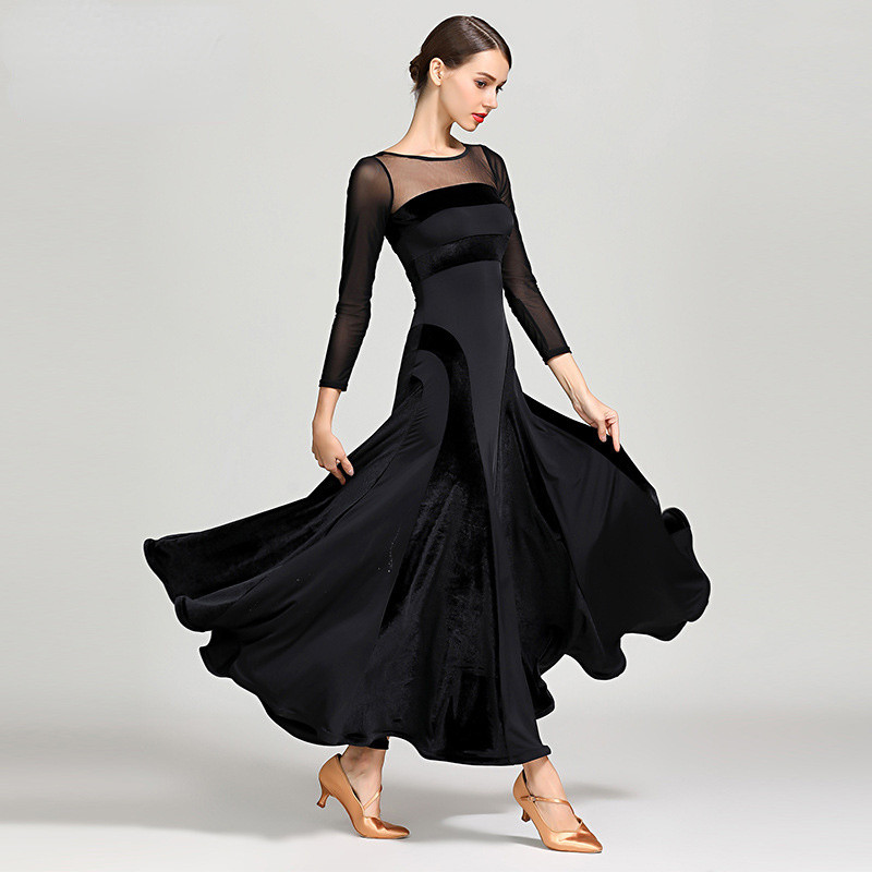 Elegant Ladies Velvet Swing Dance Dress Waltz Modern Tango Dancewear Ballroom