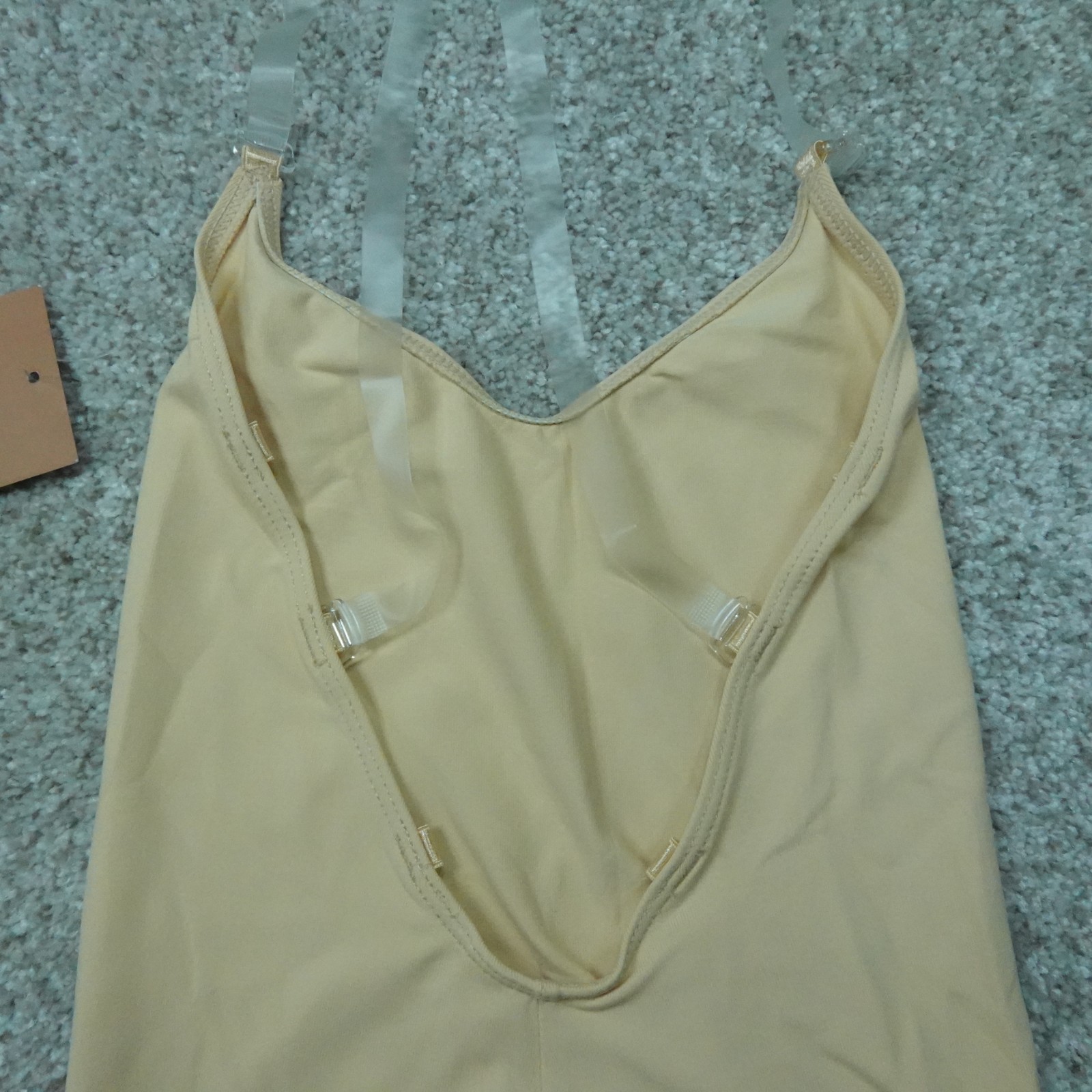 Capezio Leotard Womens Extra Small Beige Camisole Clear Straps Ballet Dancewear