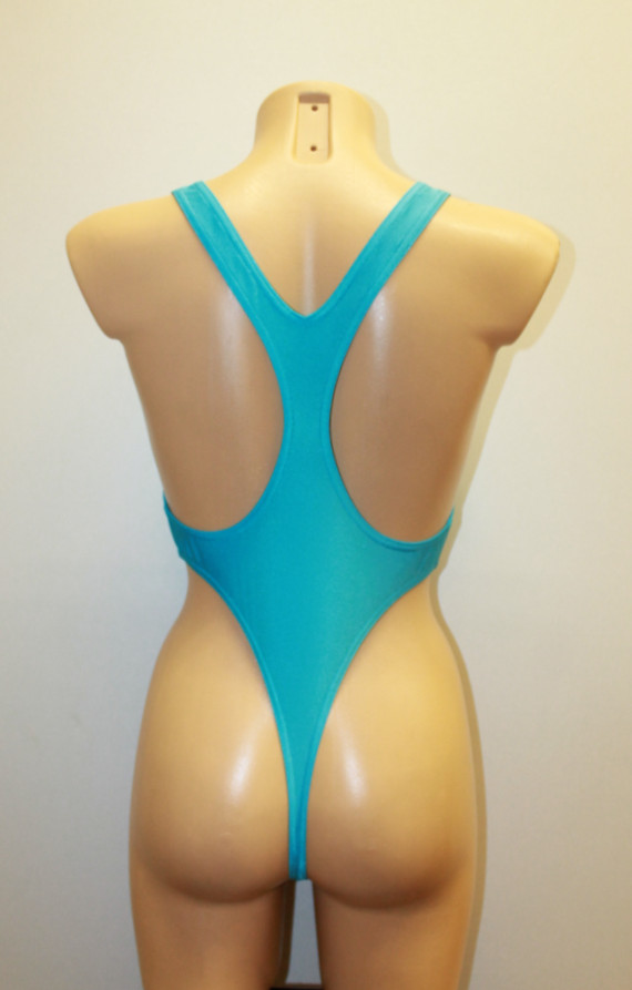Women Thong Leotard 202-07 Blue Spandex Size S