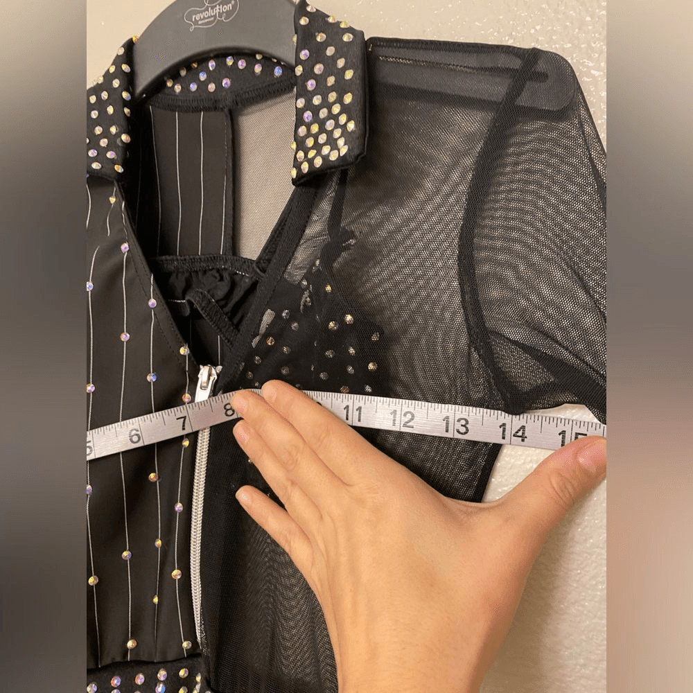 Kelle solo dance costume 2 piece black pin stripe jazz bling 5333 stoned LC