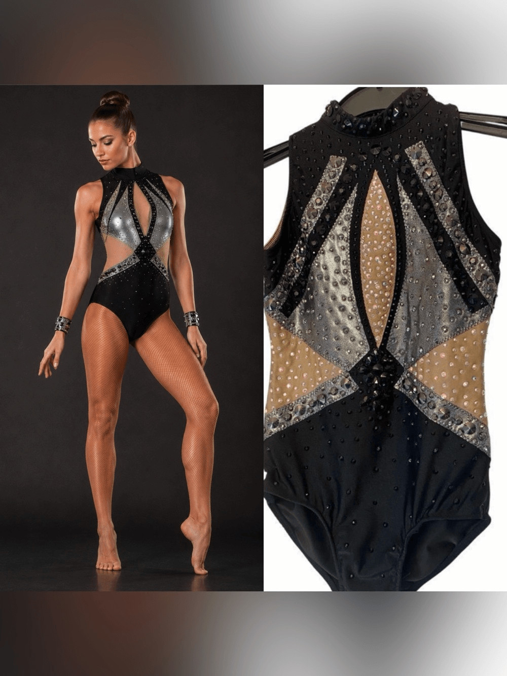 Glamour Solo Dance Costume Black Silver Rhinestone Jazz Contemporary SA Adult