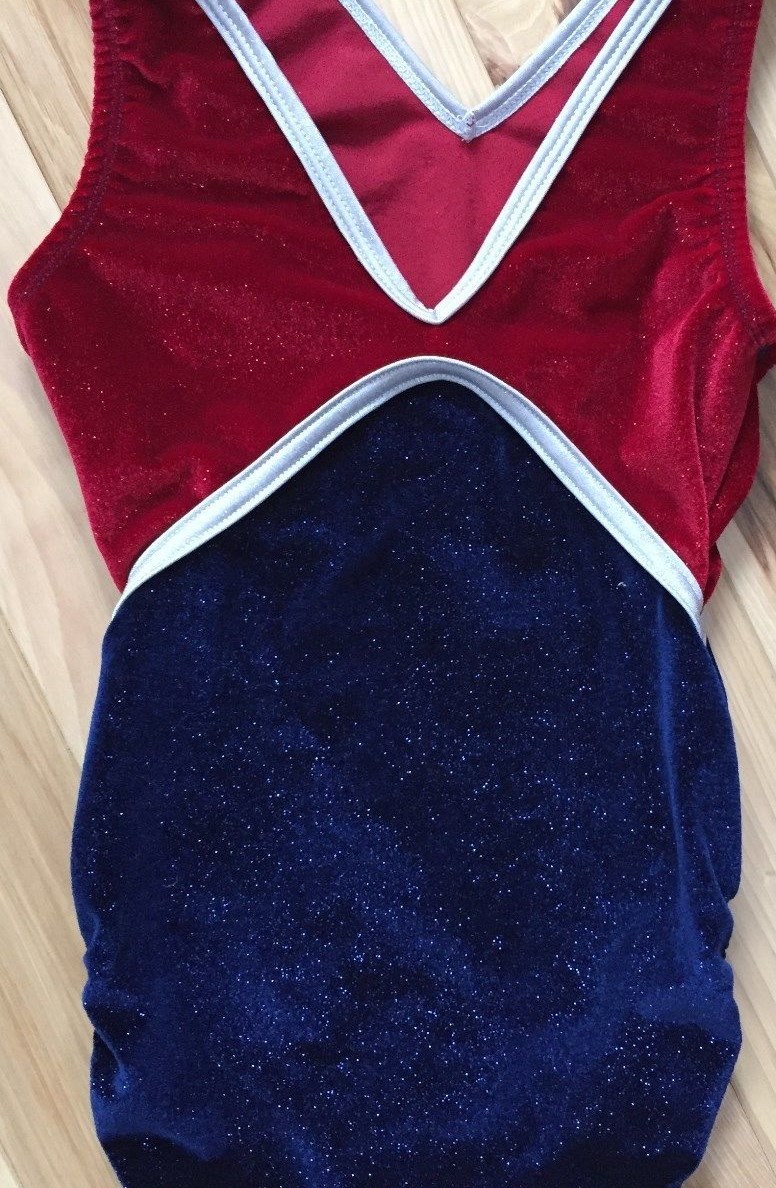 SATARA LEOS Patriotic Sparkle VELOUR Dance Leotard Sz JUNIOR SMALL