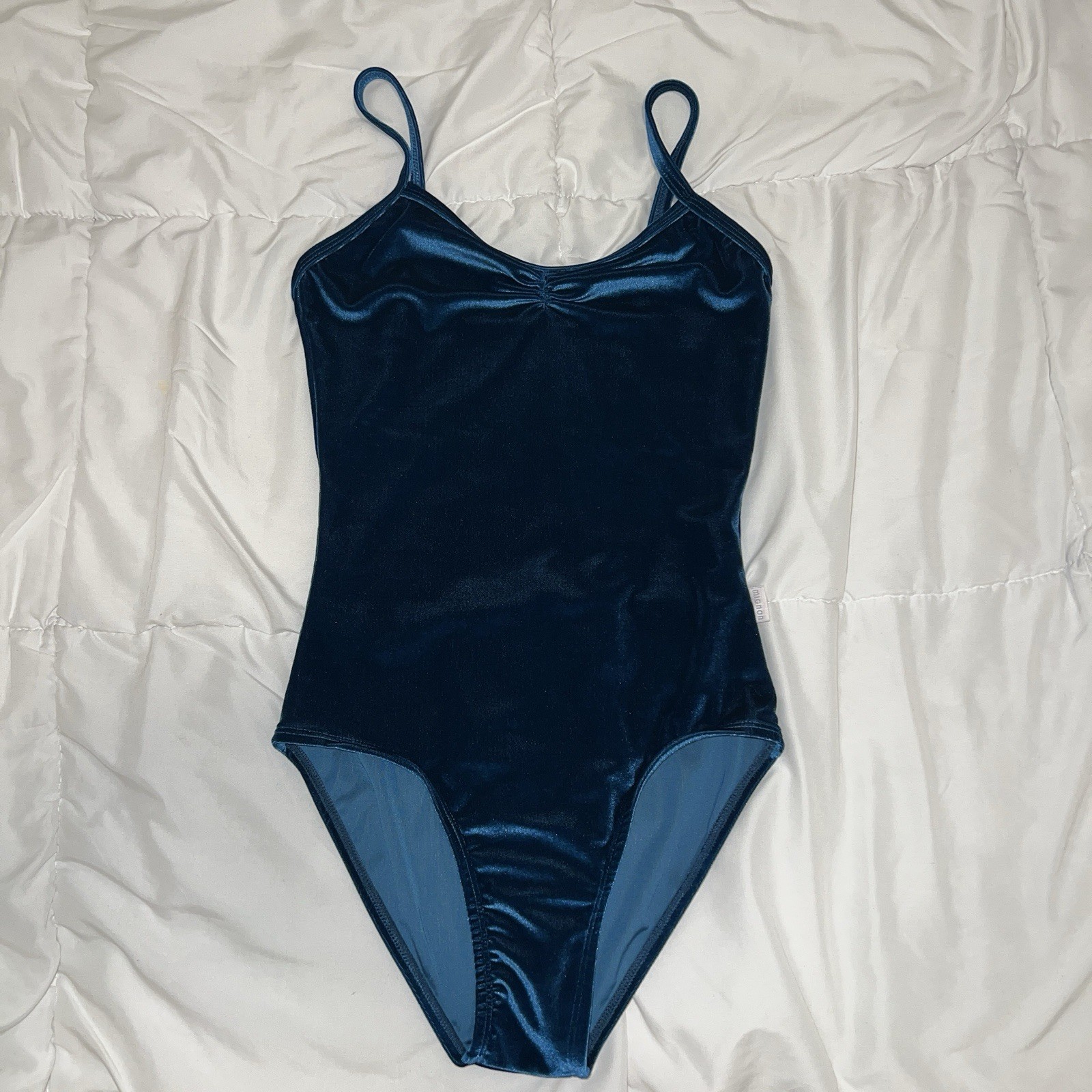 Mignon Ballet Women’s Shirring Velvet Leotard Turquoise