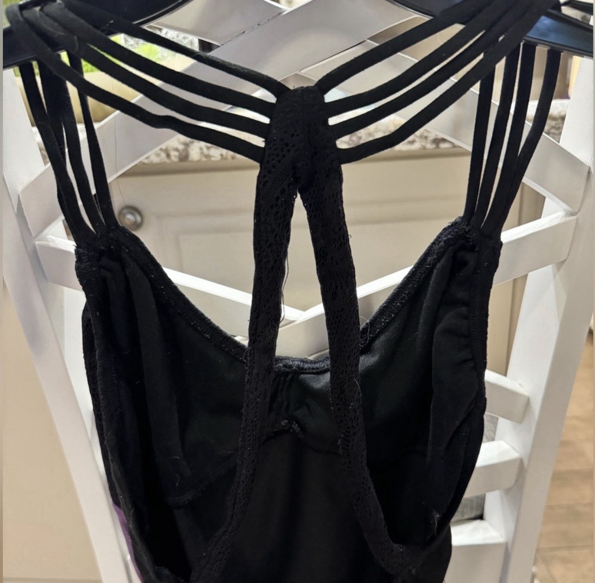 Capezio Women’s Black Leotard Purple Mesh Detail Strappy Back Polyester Blend