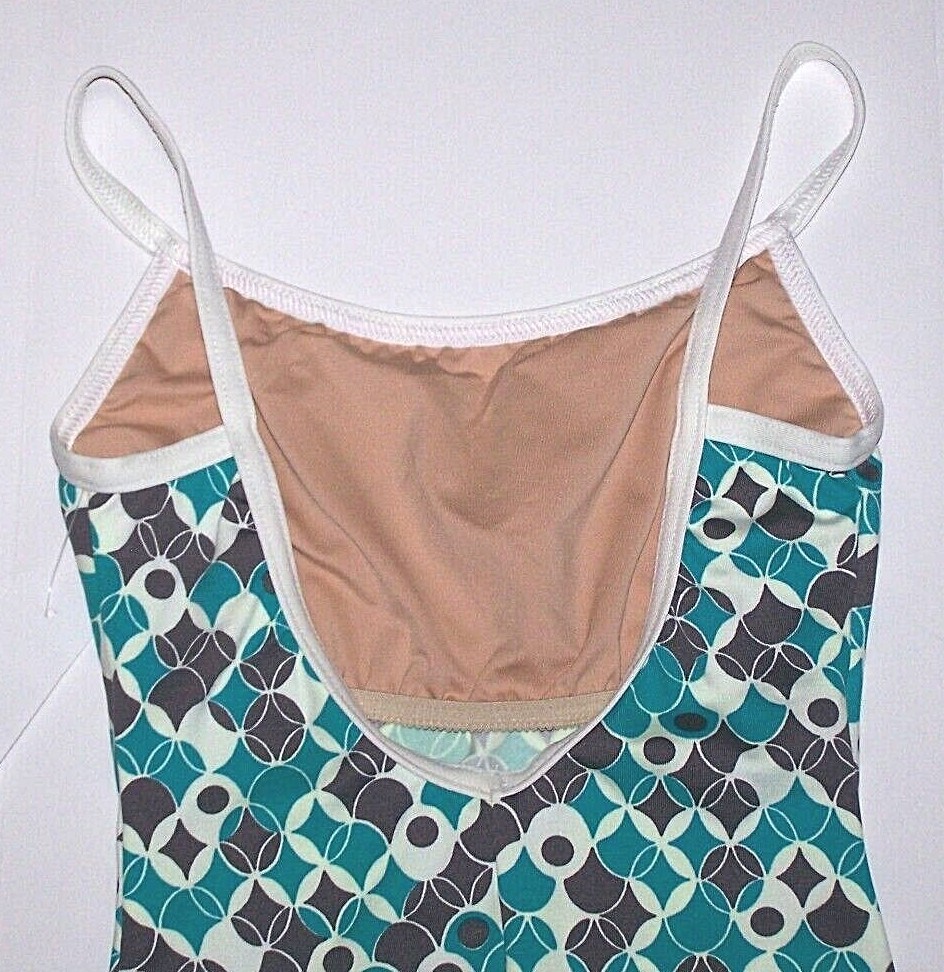 Motionwear Leotard Bodysuit Geometric Print Camisole Gymnastics Teal New Women M