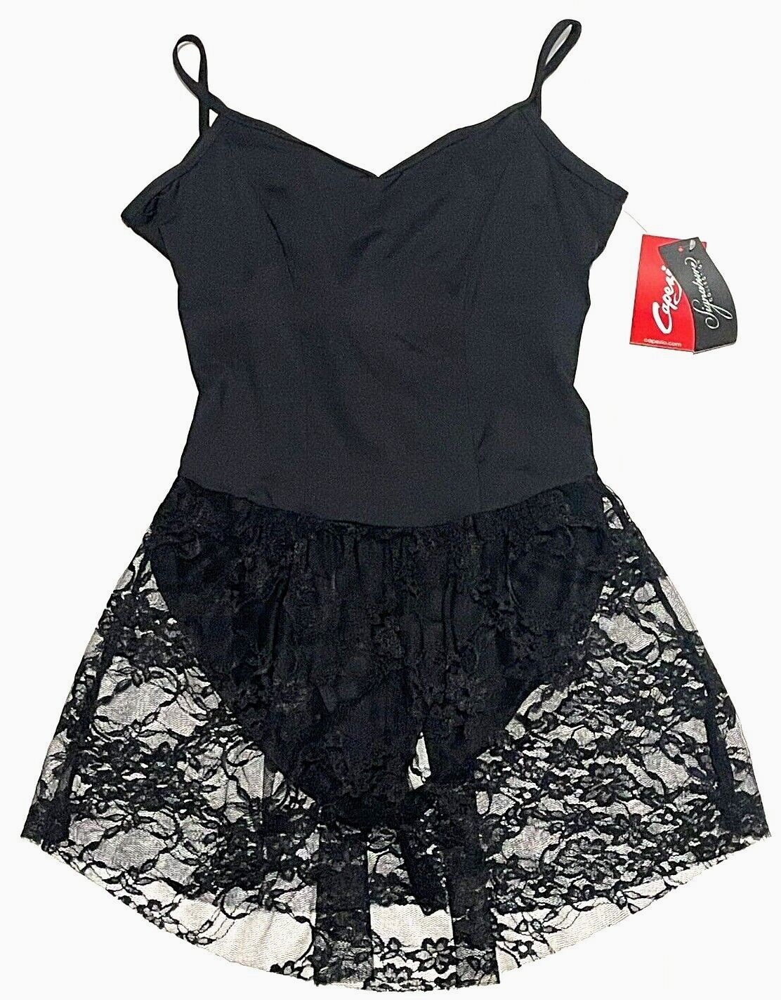 Capezio Vintage Whisper Lace Camisole Dress Skirt Bodysuit 10313 Black New Women