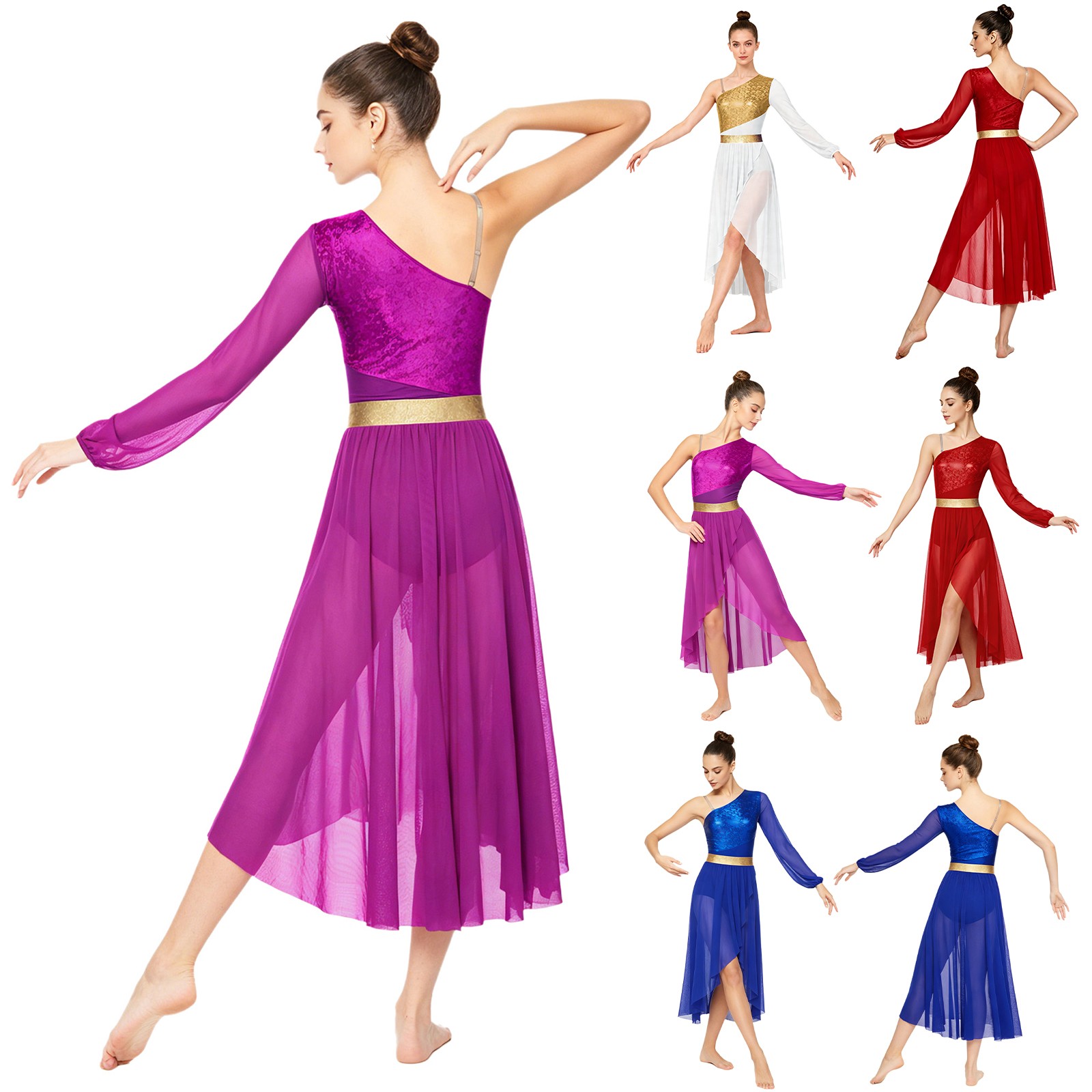 Women Dance Dress Built-In Briefs Bodysuit Dancewear Lyrical Chiffon Liturgical