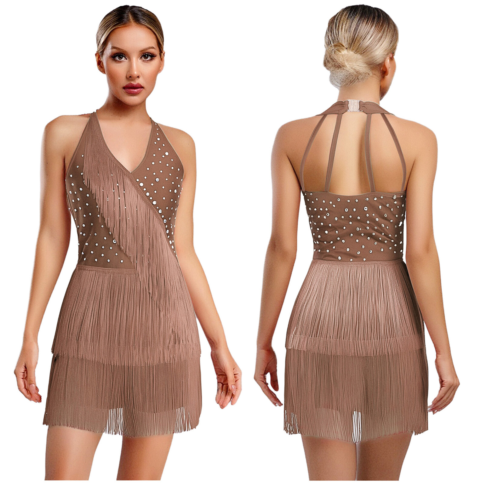 Women Bodysuit Gymnastics Jumpsuit Tassel Leotard Party Dancewear Fringed Dance