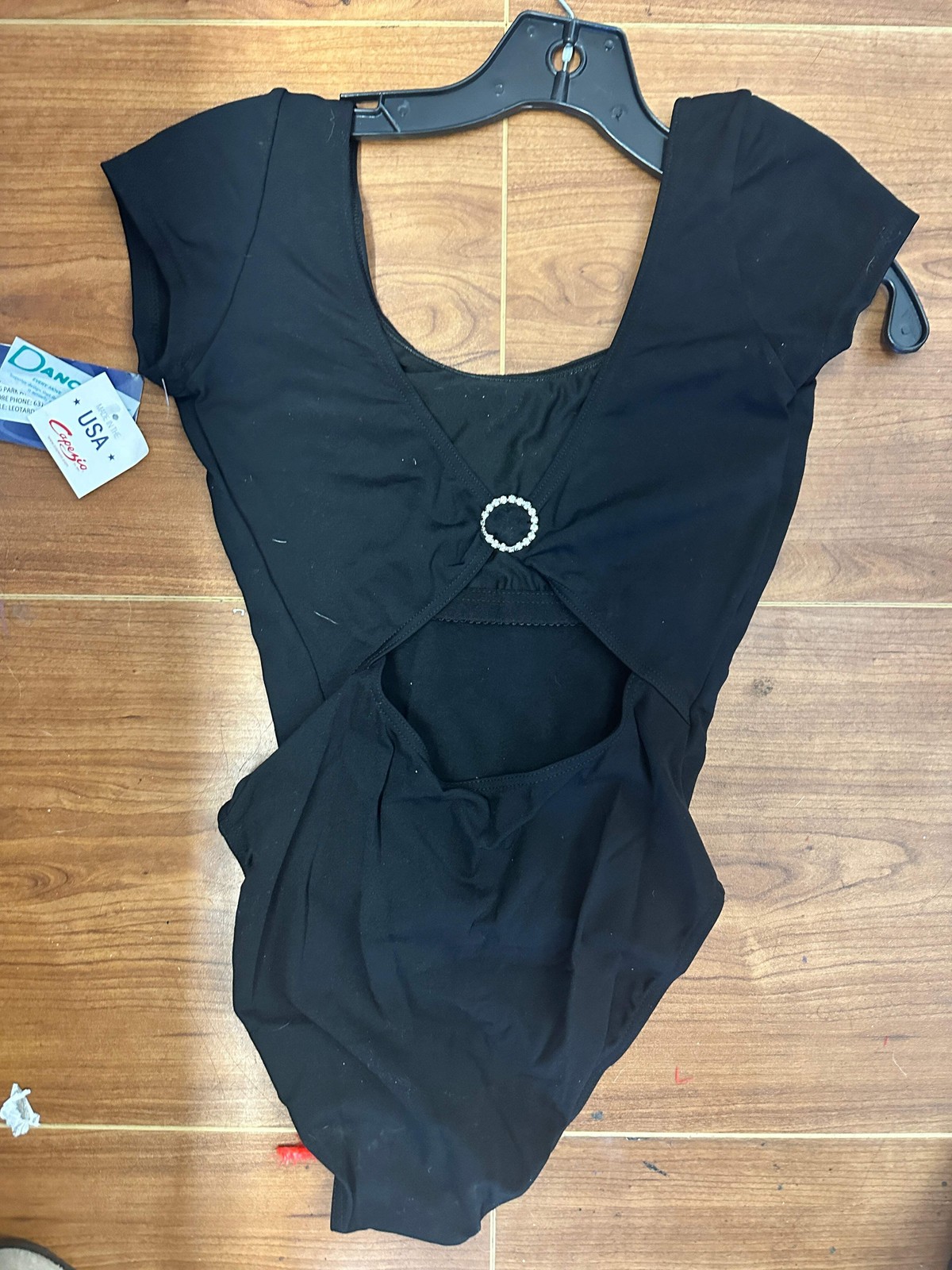 New Closeout Leotard Capezio 7431 Black Ballet Tap Jazz Cap Sleeve with Open Bac