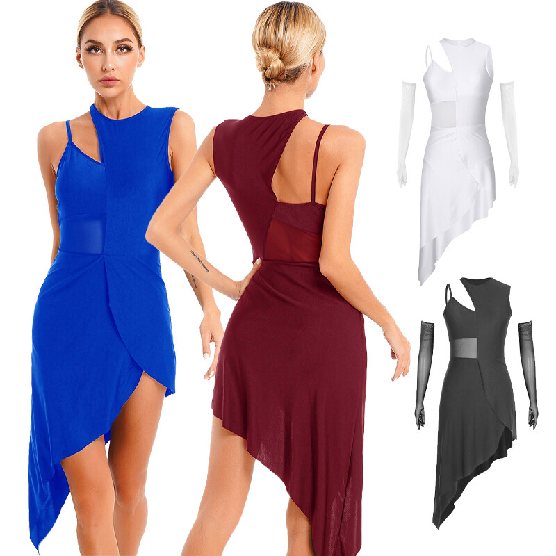 Womens Dresses Figure Dancewear Cha-cha Dress Performance Latin Durability Mesh