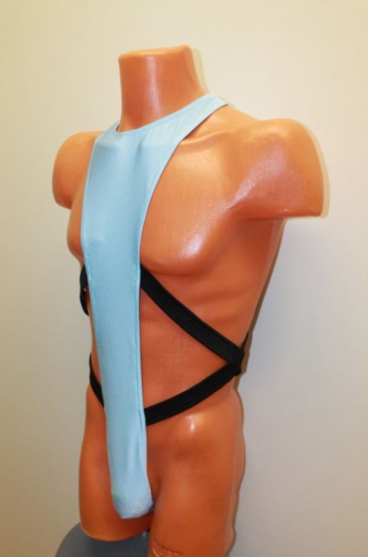 Men Thong Very Open Leotard 153-07 Light Blue and Black Spandex Size L