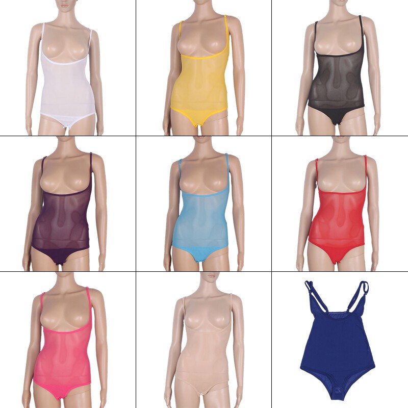 Women Belly Dance Body Stocking Sleeveless Stretch Mesh Sling Leotard Bodysuit