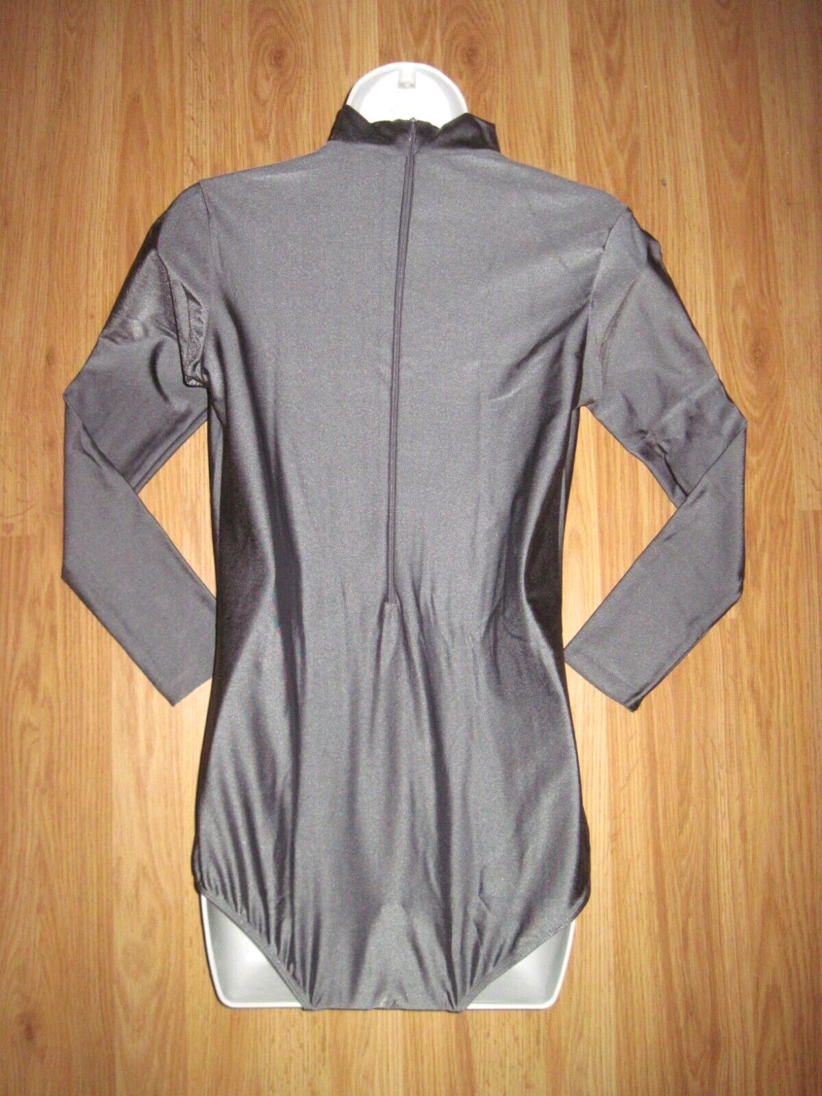 Plus Size Shiny Dark Gray Spandex Long Sleeve T-Neck Leotard Size 3XL-XXXL New