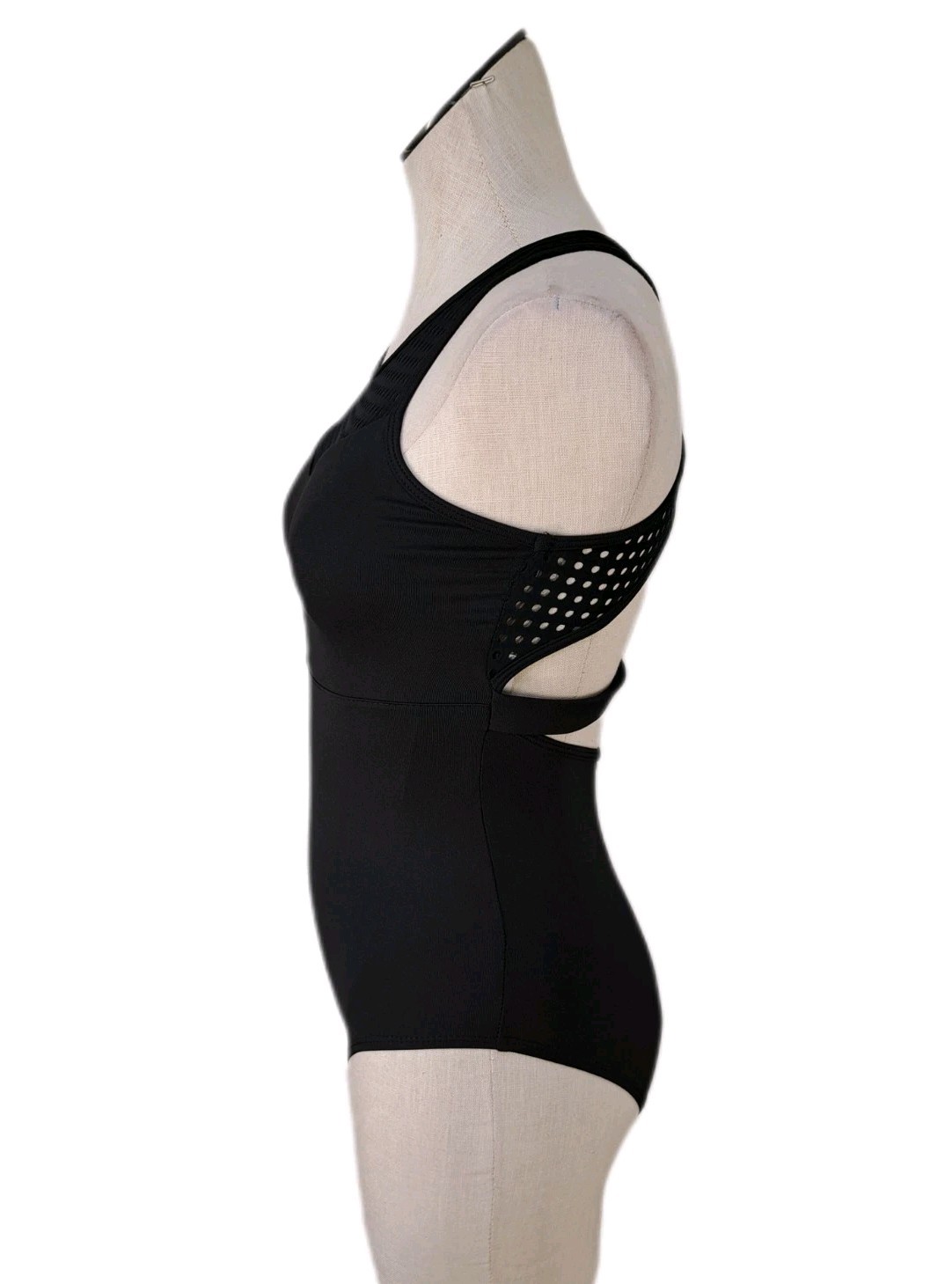 Aja VTG Strappy Crossback Belted Mesh Tank Leotard Black Women’s AS Size S