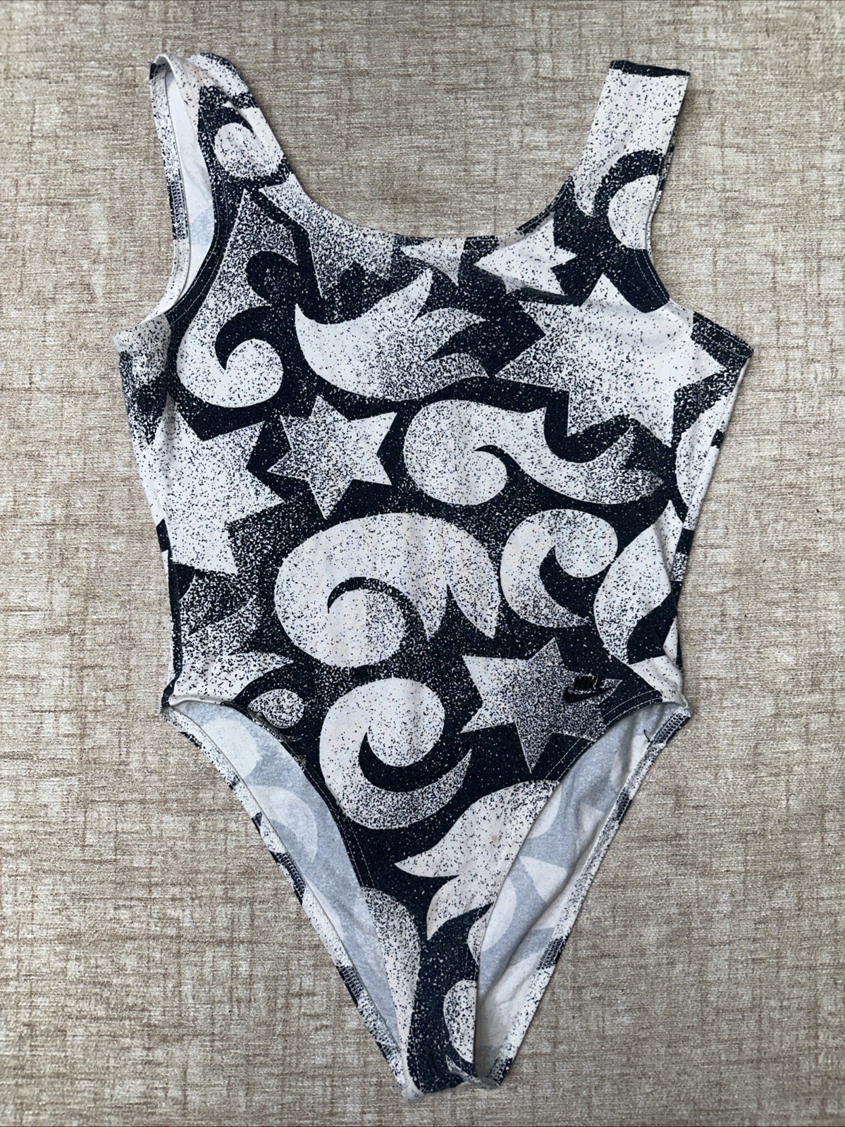 Vintage Nike High Cut Leotard Bodysuit Large Made in USA Black White Star 90s