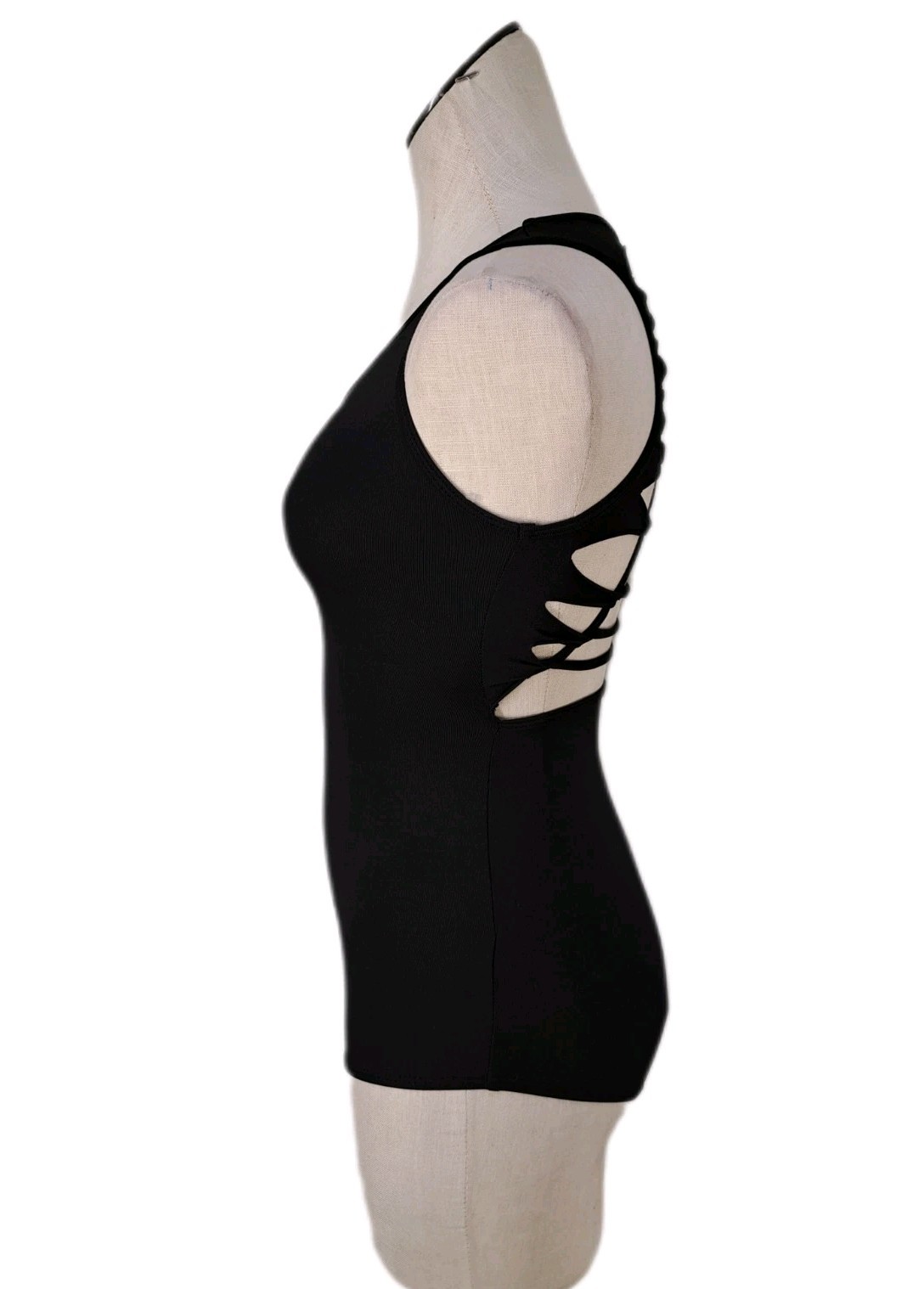 Aja VTG Cutout Slashed Ladder Back Tank Leotard Boycut Black Women’s Size S