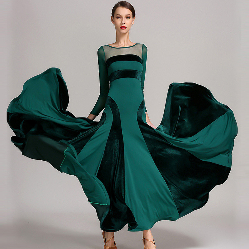 Elegant Ladies Velvet Swing Dance Dress Waltz Modern Tango Dancewear Ballroom