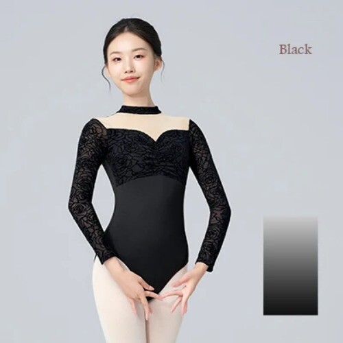 Ballet for Women Adult Black Lace Gymnastics Aerialist Long Sleeve Dance