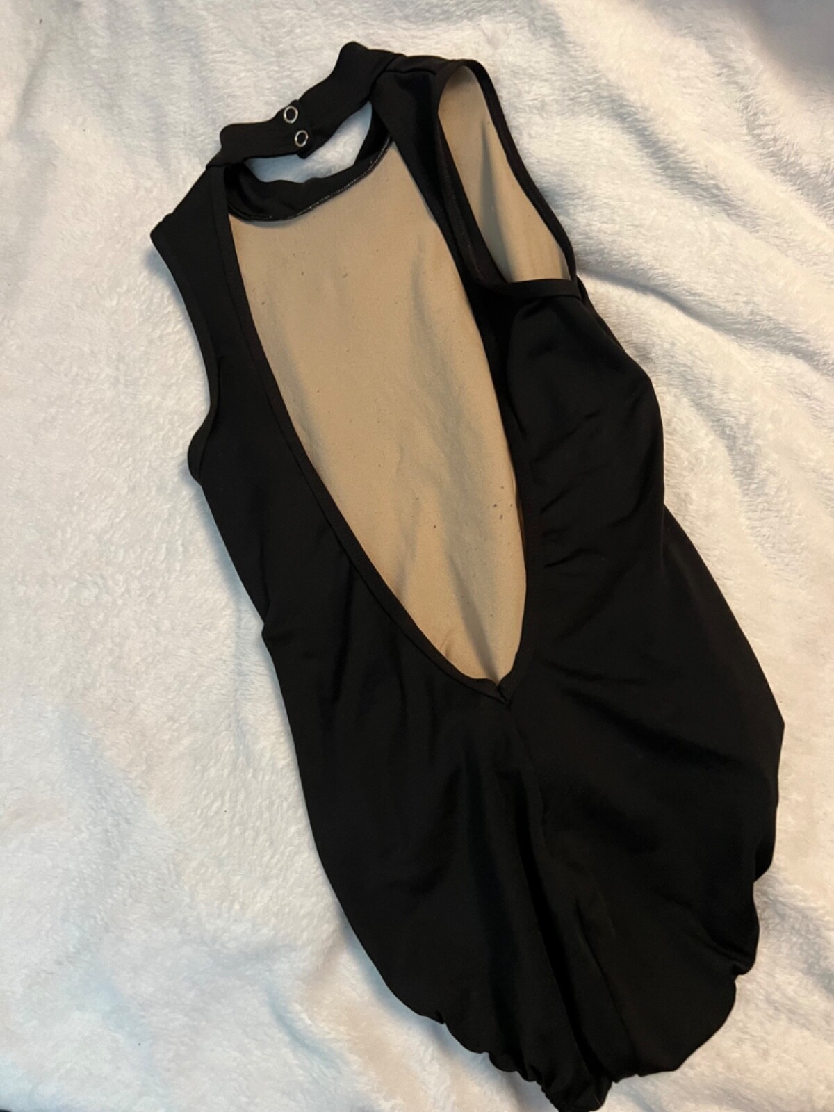 Natalie black open back leotard sz S adult with snap neck