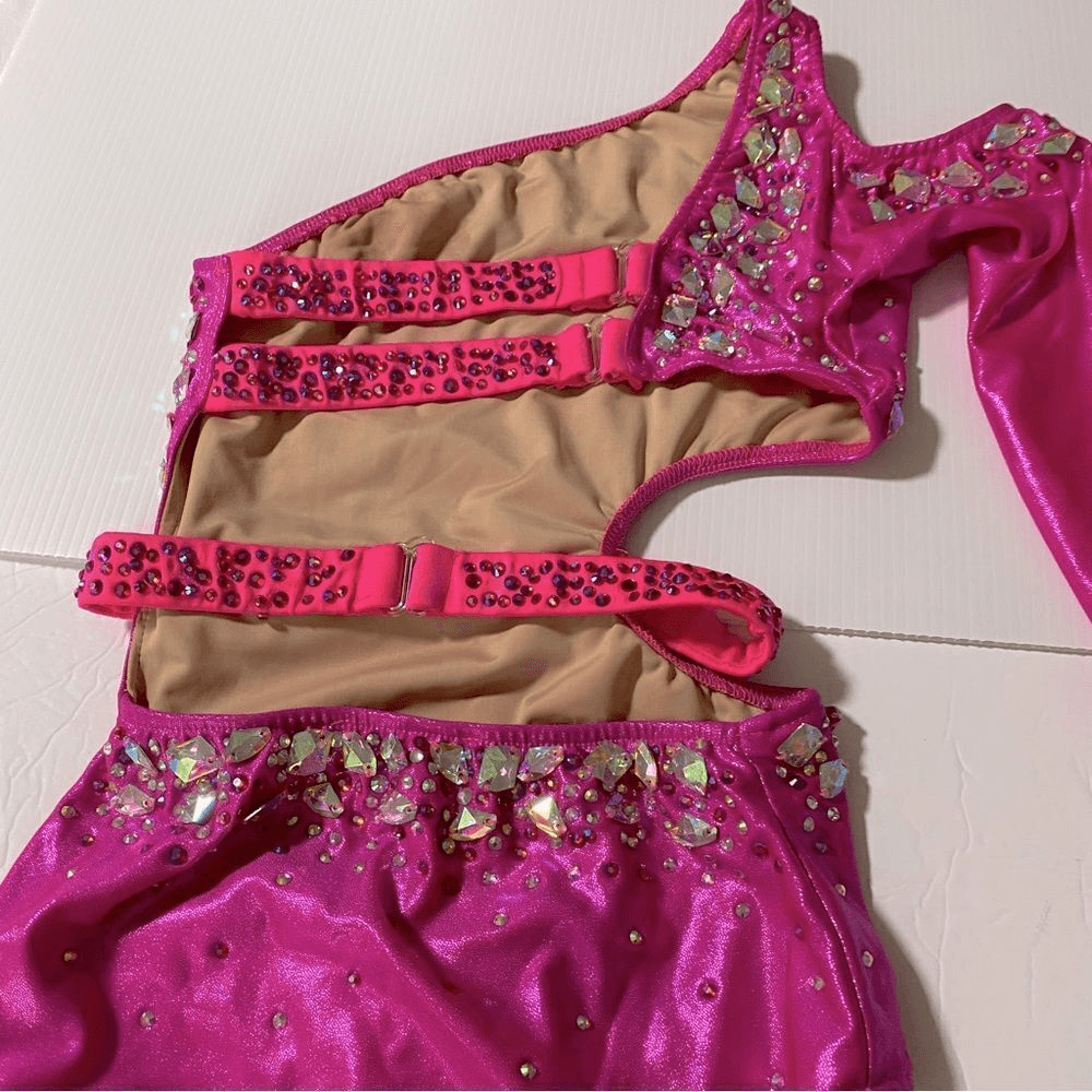 Glamour solo dance costume hot pink sassy contemporary jazz bling SA-Small adult