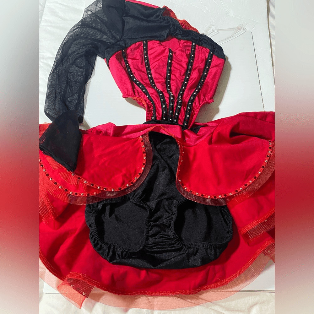 Kelle dance costume black red leotard skirt 2 piece CHASING STARS 5341 MA adult