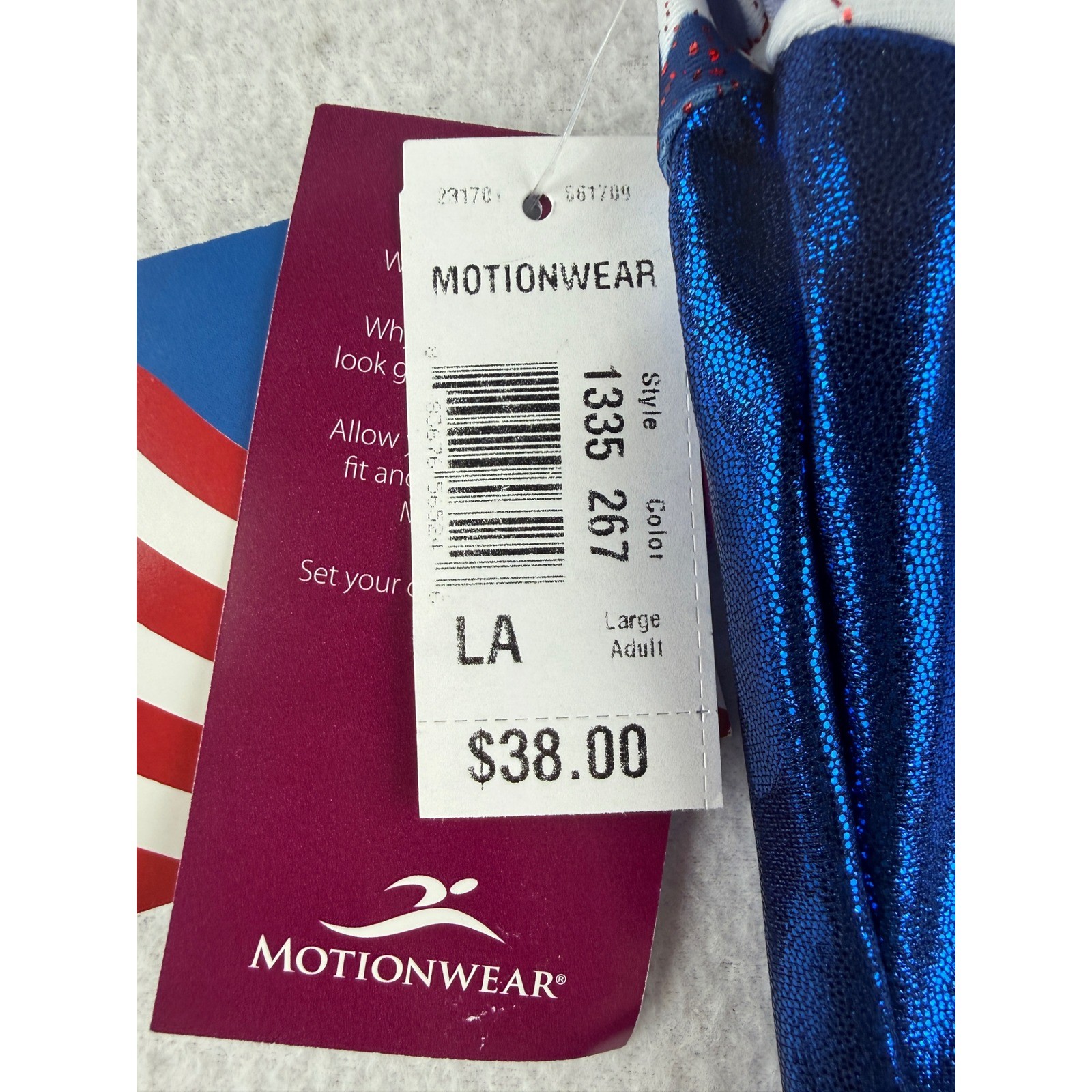 Motionwear Patriotic Stars Gymnastics Leotard Red White Blue Metallic 1335 LA
