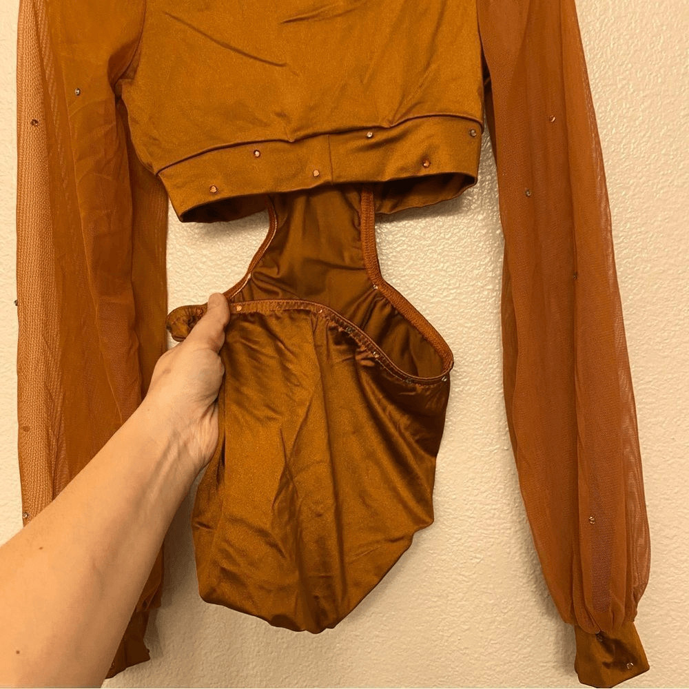 Kelle dance solo costume Orange bronze poet leotard 4235 LC-large child