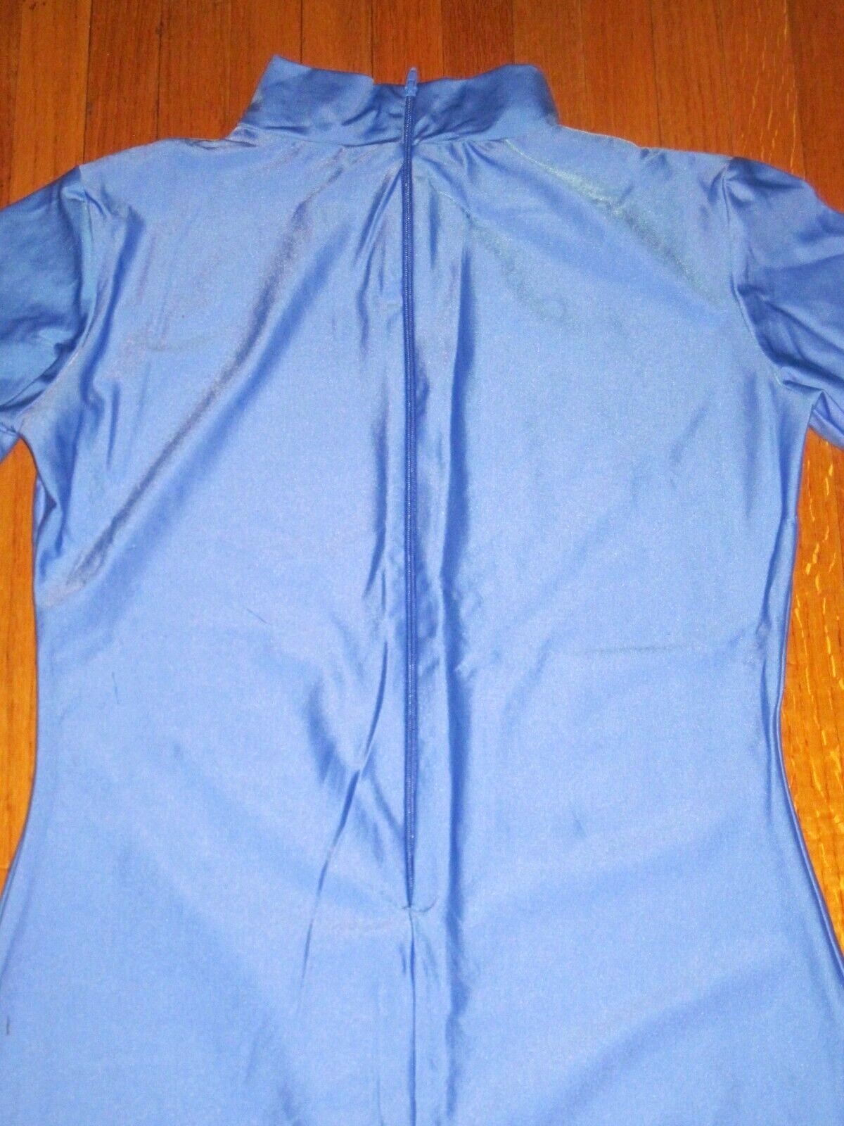 Plus Size Shiny Lt Blue Long Sleeve T Neck Footed Unitard Size XL-14-16 New