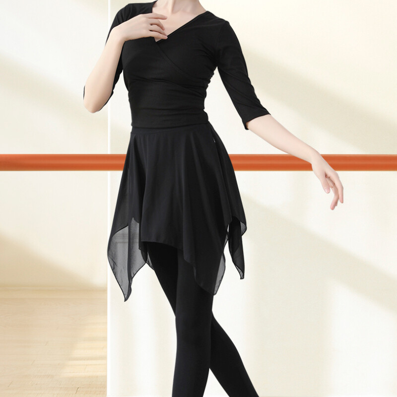 2PCS Women Dance Set V Neck Half Sleeve Top and Culotte Ballet Latin Dancewear