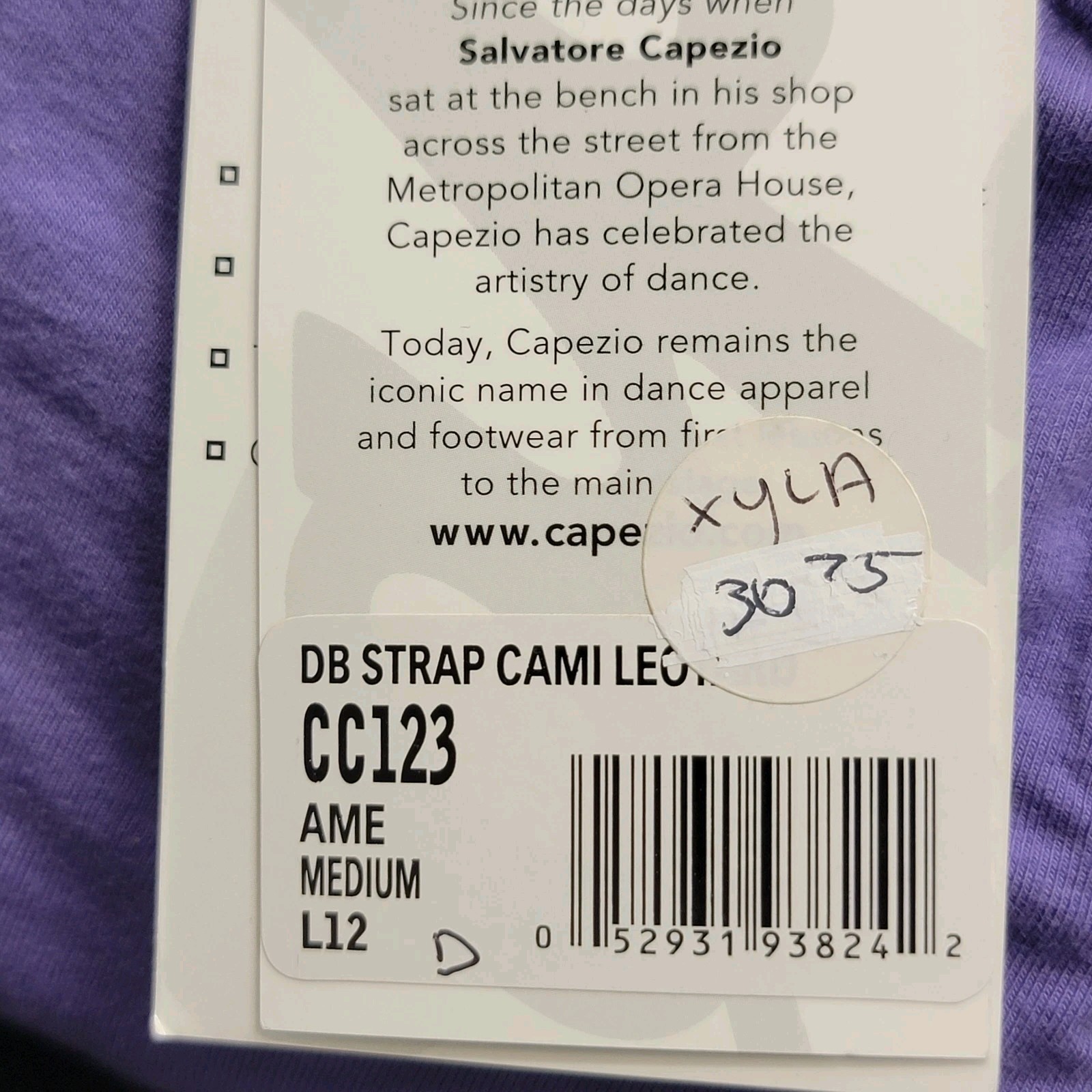 Capezio Purple Double Strap Camisole Leotard Scoop Neck Criss-cross Back SZ. M