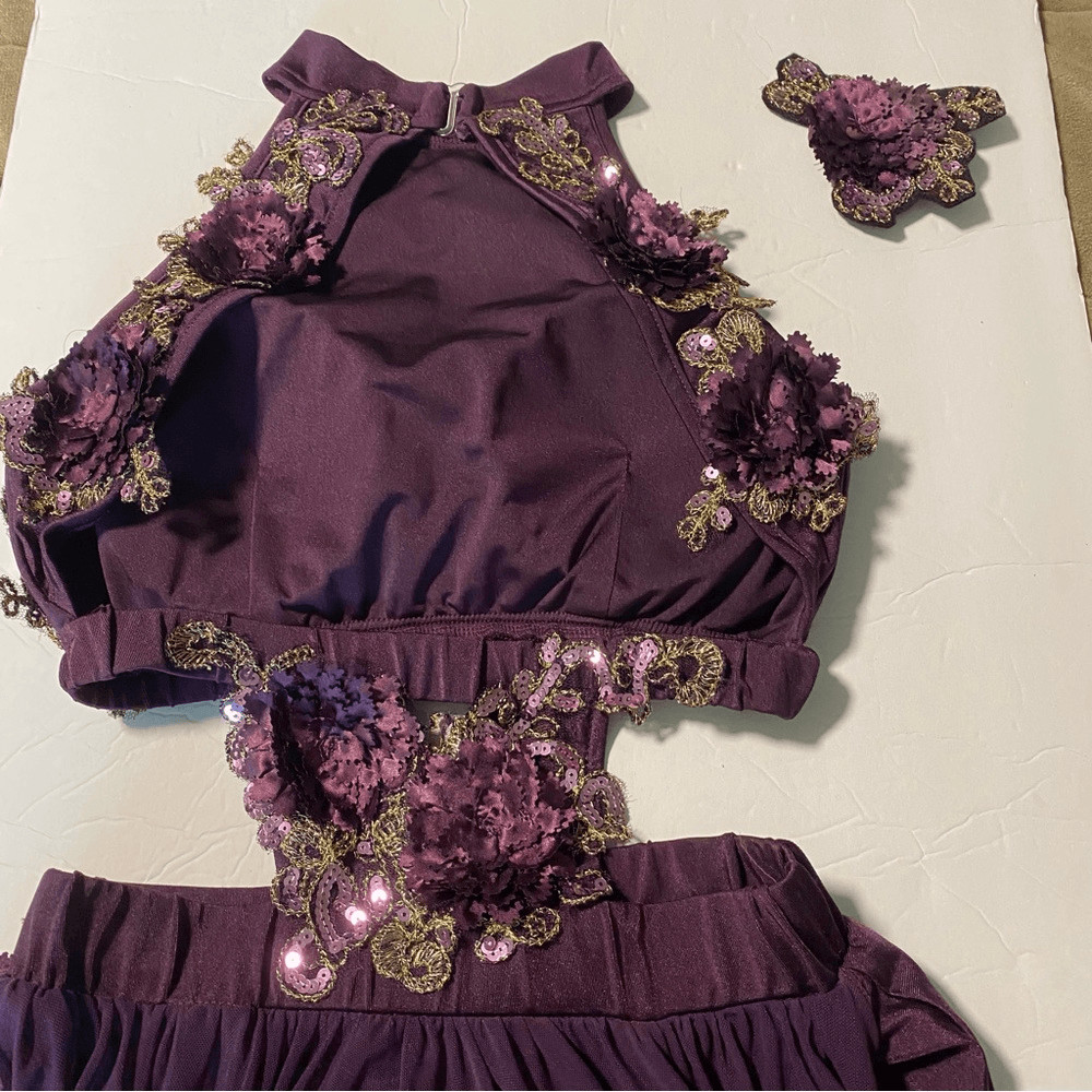 Glamour solo dance costume custom purple lace embroidered MA-Medium adult