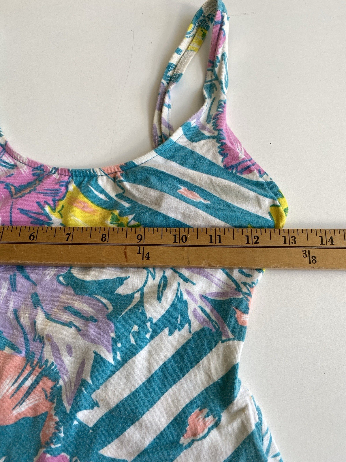 Vintage 80s S Sea Weed California Leotard Floral Stripes Cotton Stretch
