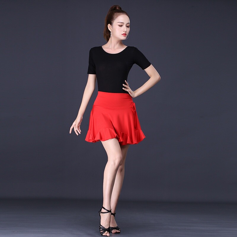 Ladies Latin Dance Mini Skater Skirt Ballroom Dancewear Leopard Solid Ruffle New