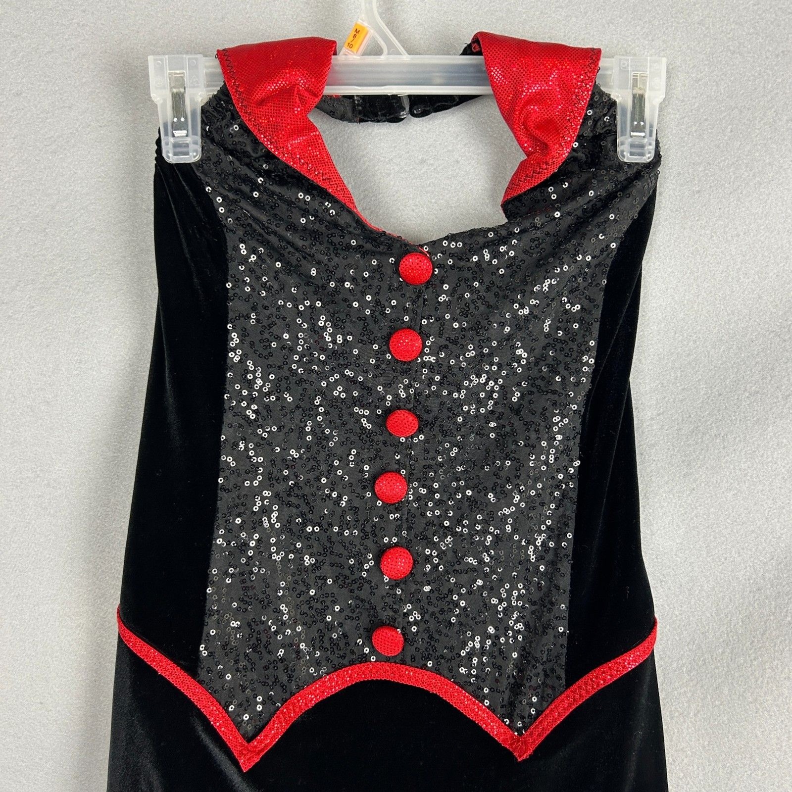 Mara Jazz Dance Leotard Adult Small Black Red Sequin Vest Circus Stage Costume