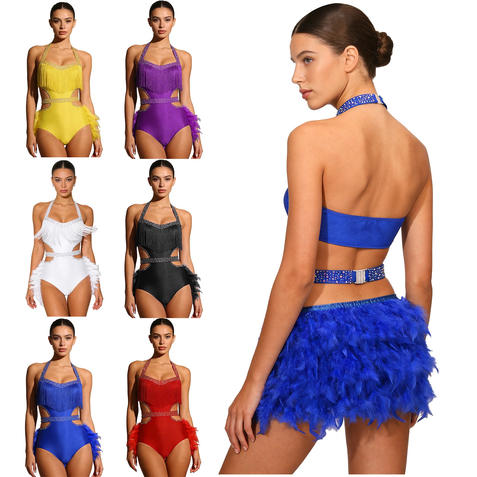 US Womens Bodysuit Dresses Leotard Sleeveless Jumpsuit Competition Glittery Sexy