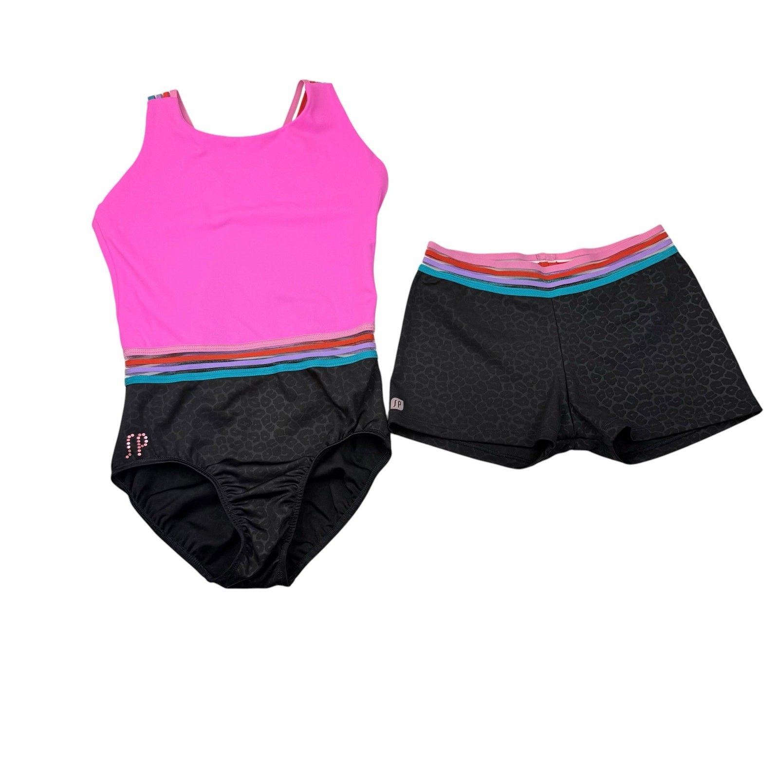 Sylvia P Gymnastics Wild Cat Leotard & Shorts Set, XS