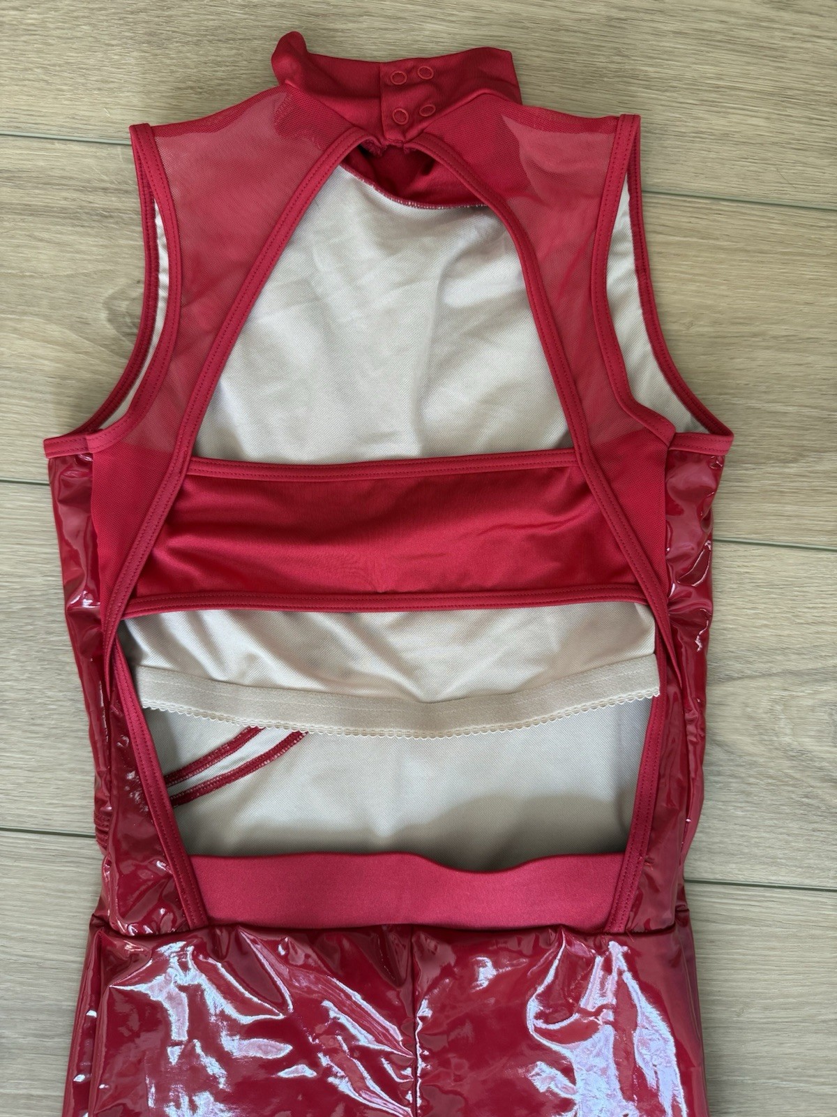 WEISSMAN Elite Dance Costume My Prerogative High Shine Faux Red Leather Sz SA
