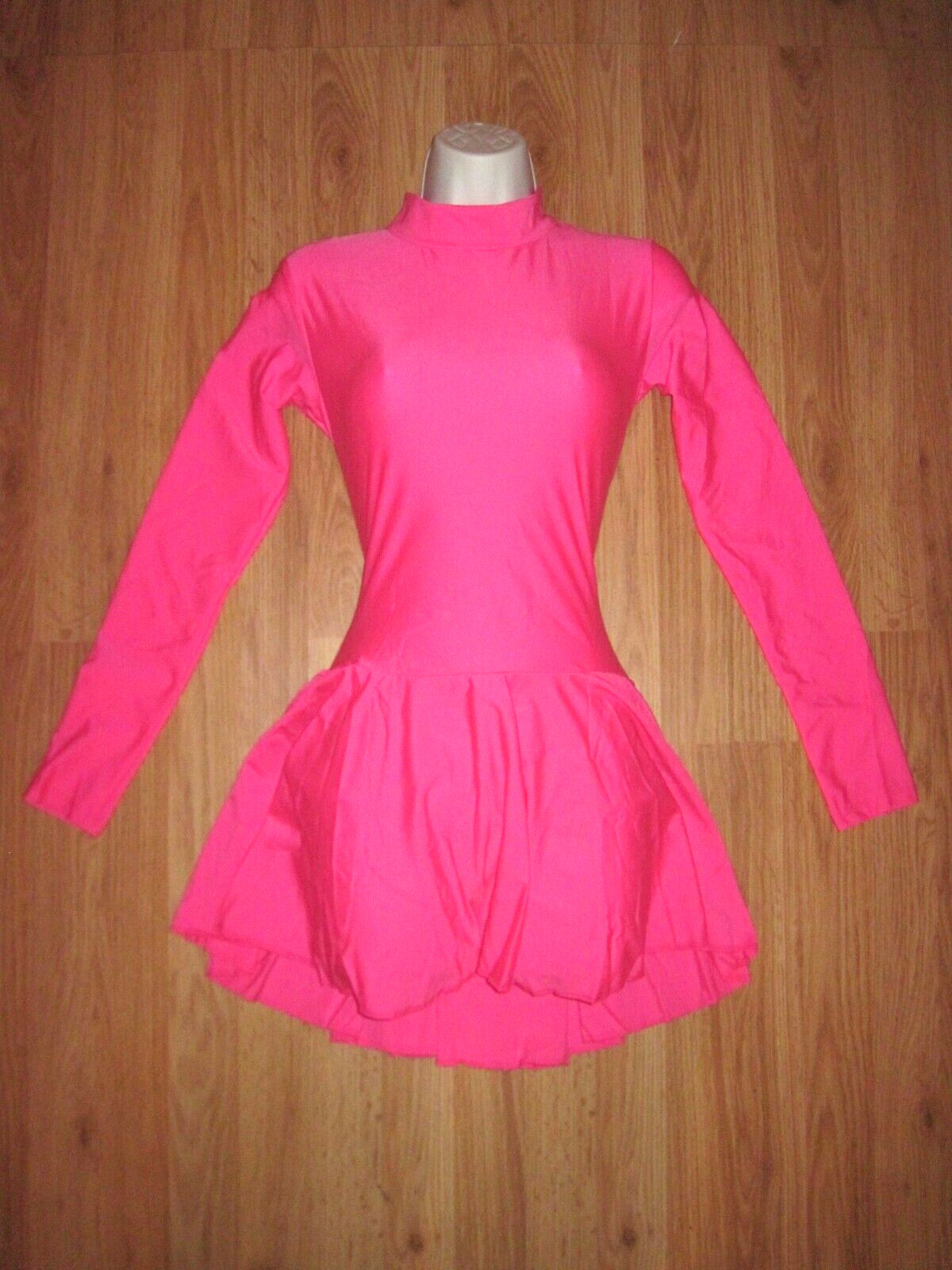 Plus Size Shiny Hot Pink Spandex Leotard Dress Long Sleeve T-Neck 2XL 16-18 New