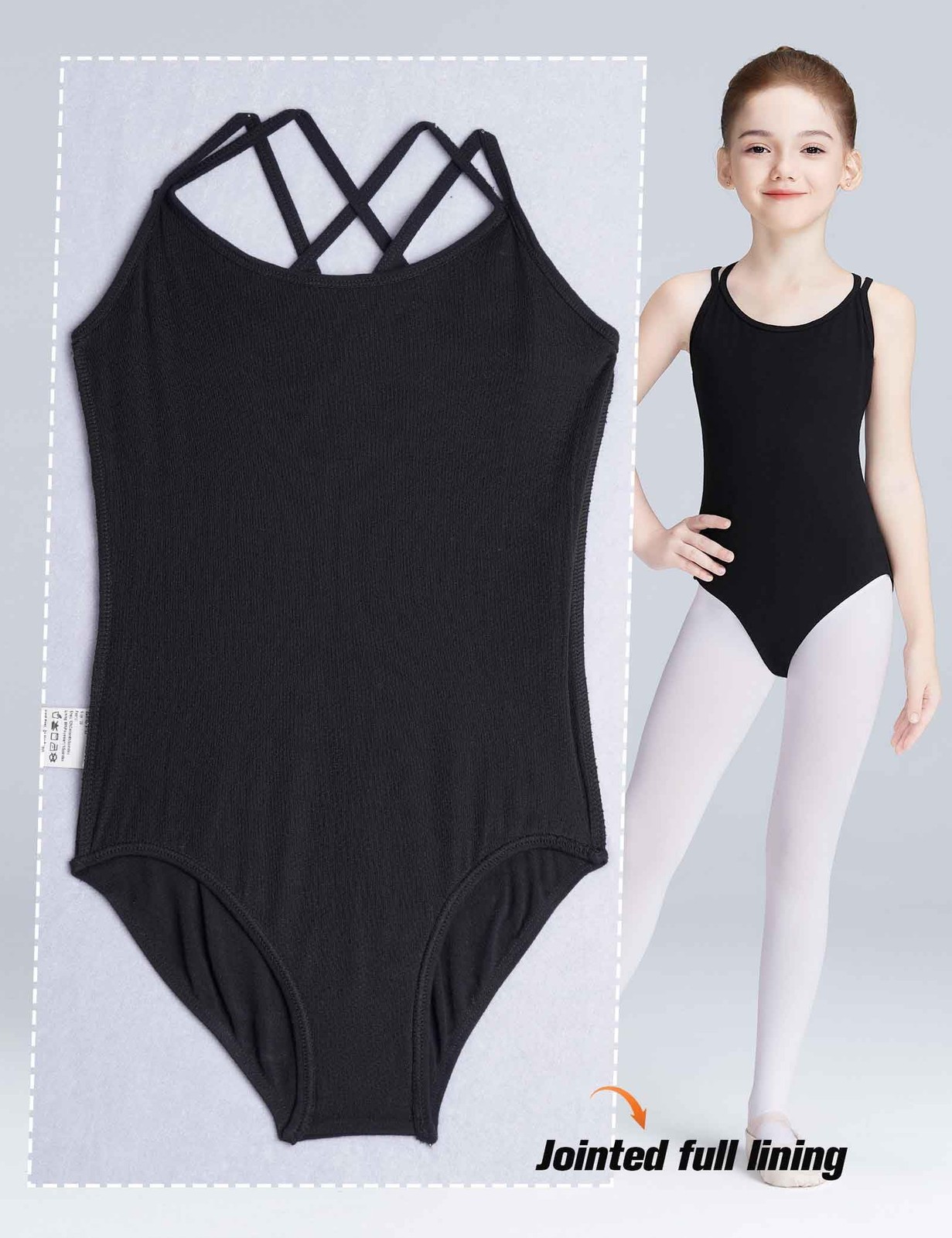 LingTing Ballet Leotards for Girls Black Double Strap 10-12 Years,