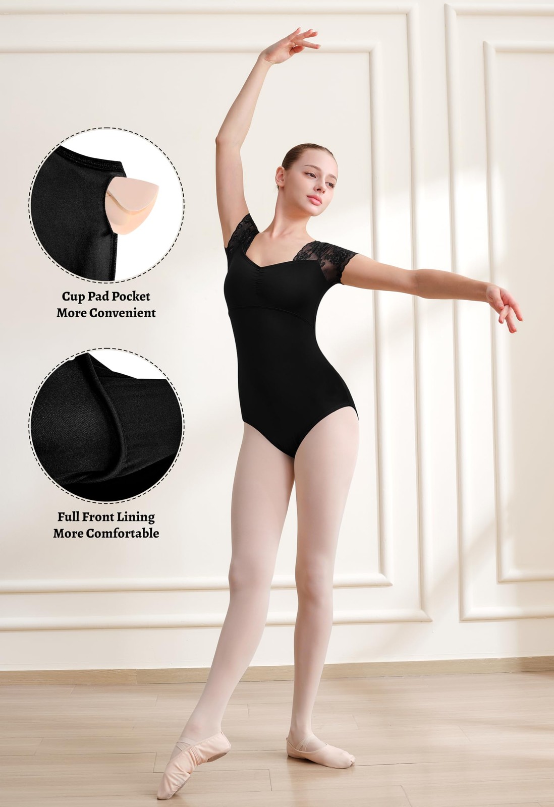 Women Lace Short Sleeve Dance Leotard for Ballet Adult S-Xl(237118-06-L)