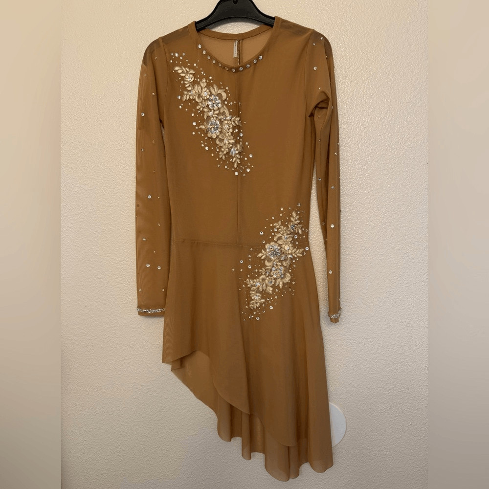 Eleve custom solo dance costume nude tan mesh overdress lyrical contemporary SA