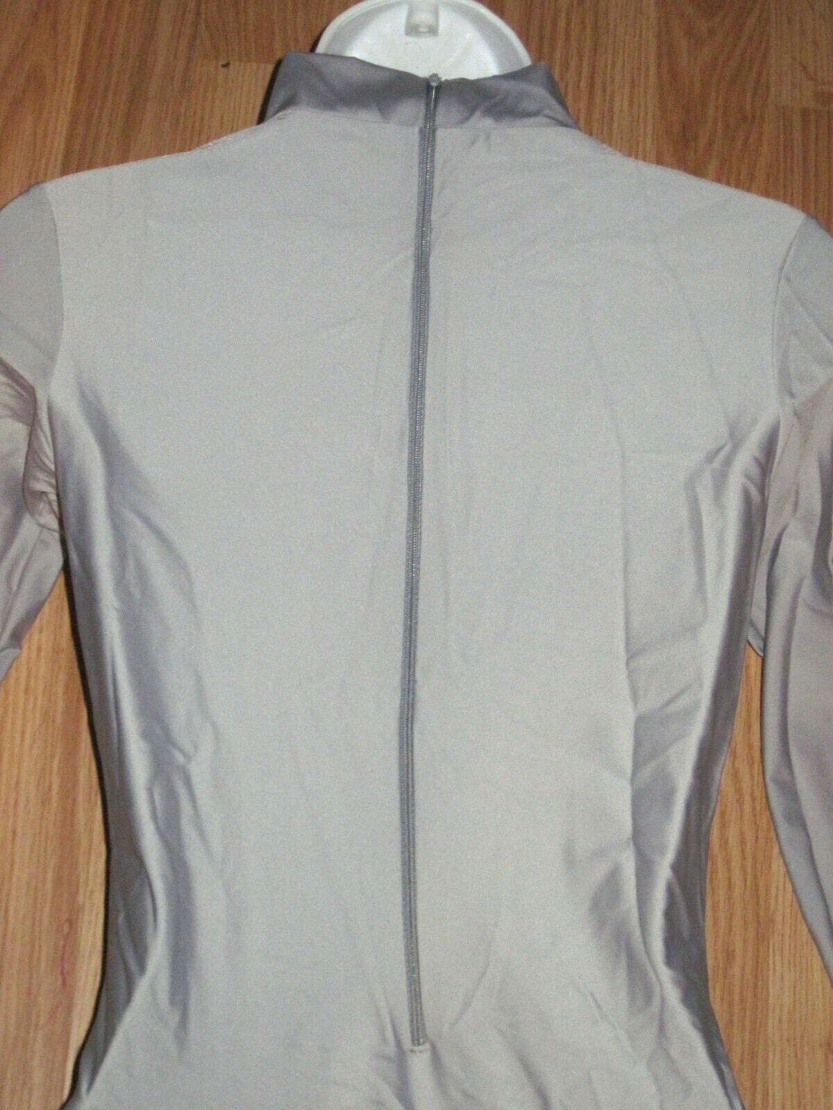 Plus Size Shiny Gray Spandex Leotard Dress Long Sleeve T-Neck Sz 2XL 16-18 New
