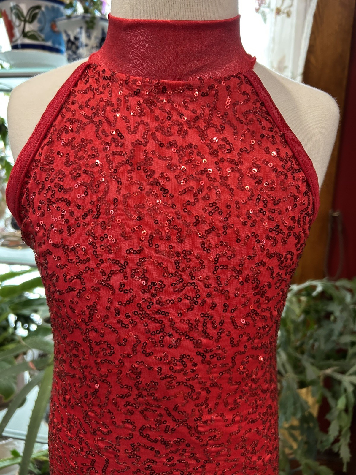 Balera Red Sequin One-Piece Halter Dance Ballet Jazz Leotard Adult/XLarge