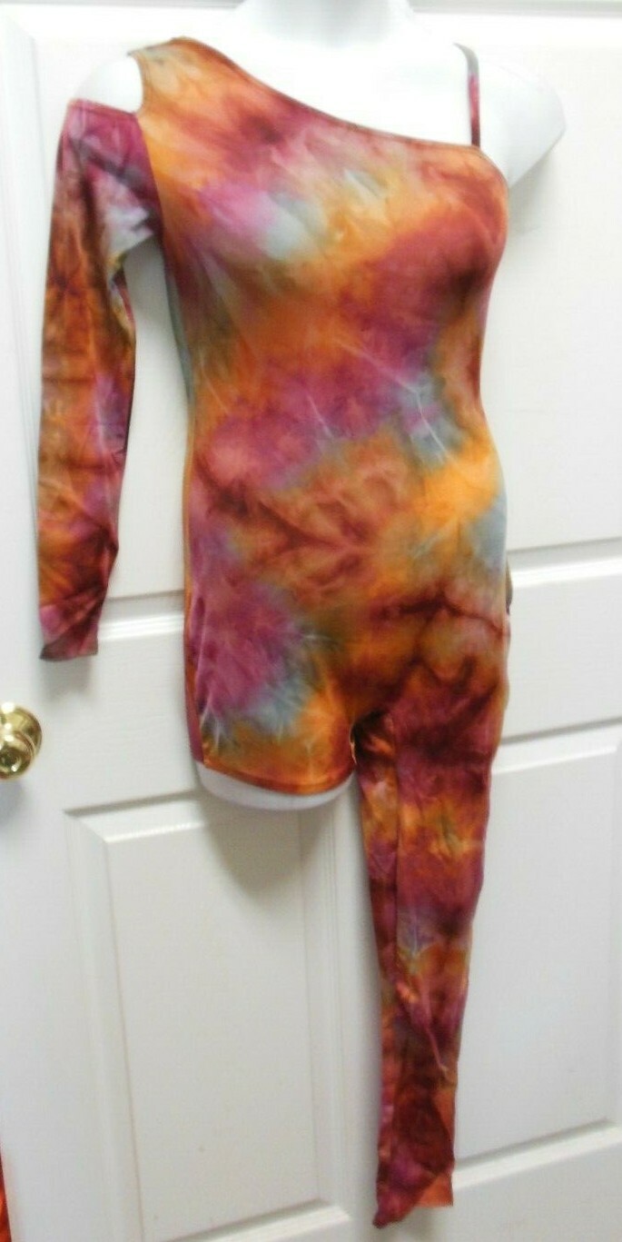 One legged Unitard Lyrical 3 colors Tiedye Shelf Lined Dance Ladies Large Costum