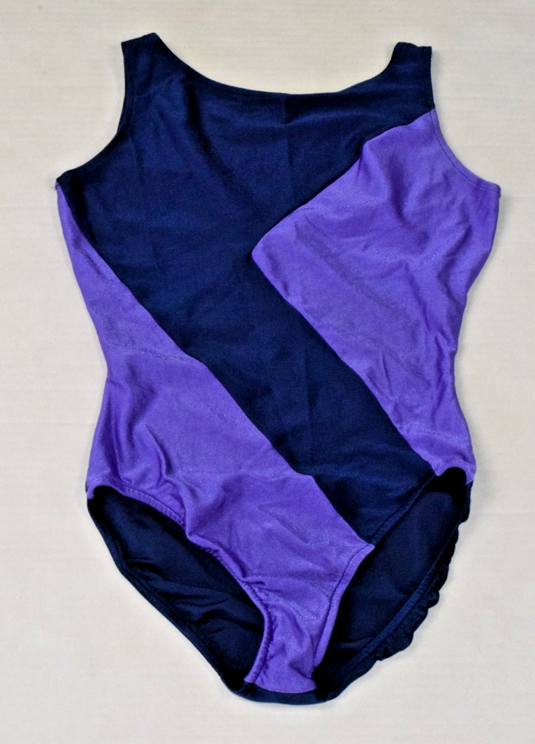 Vintage Leotard Flexatard Gilda Marx 70s Violet Navy Diagonal Shimmer Made USA