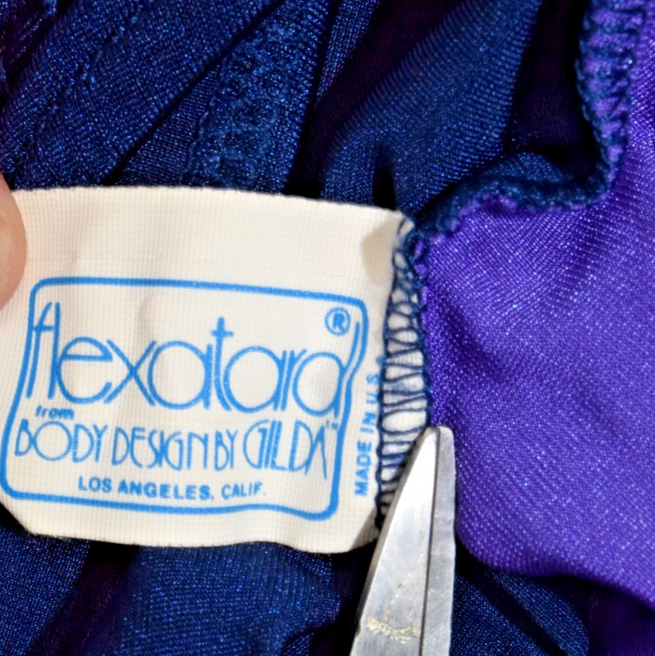 Vintage Leotard Flexatard Gilda Marx 70s Violet Navy Diagonal Shimmer Made USA