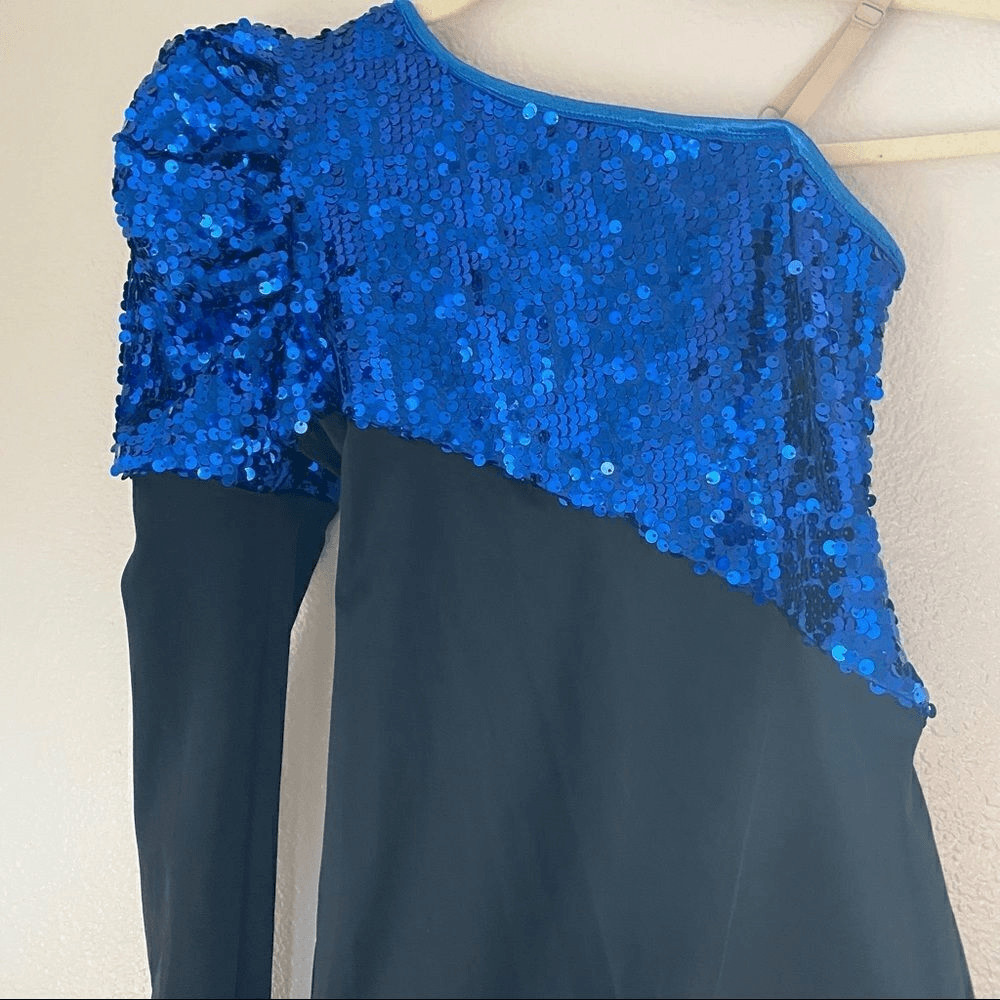 WEISSMAN Balera Dance Costume blue sequin one sleeve jazz acro SQ8098 LC child